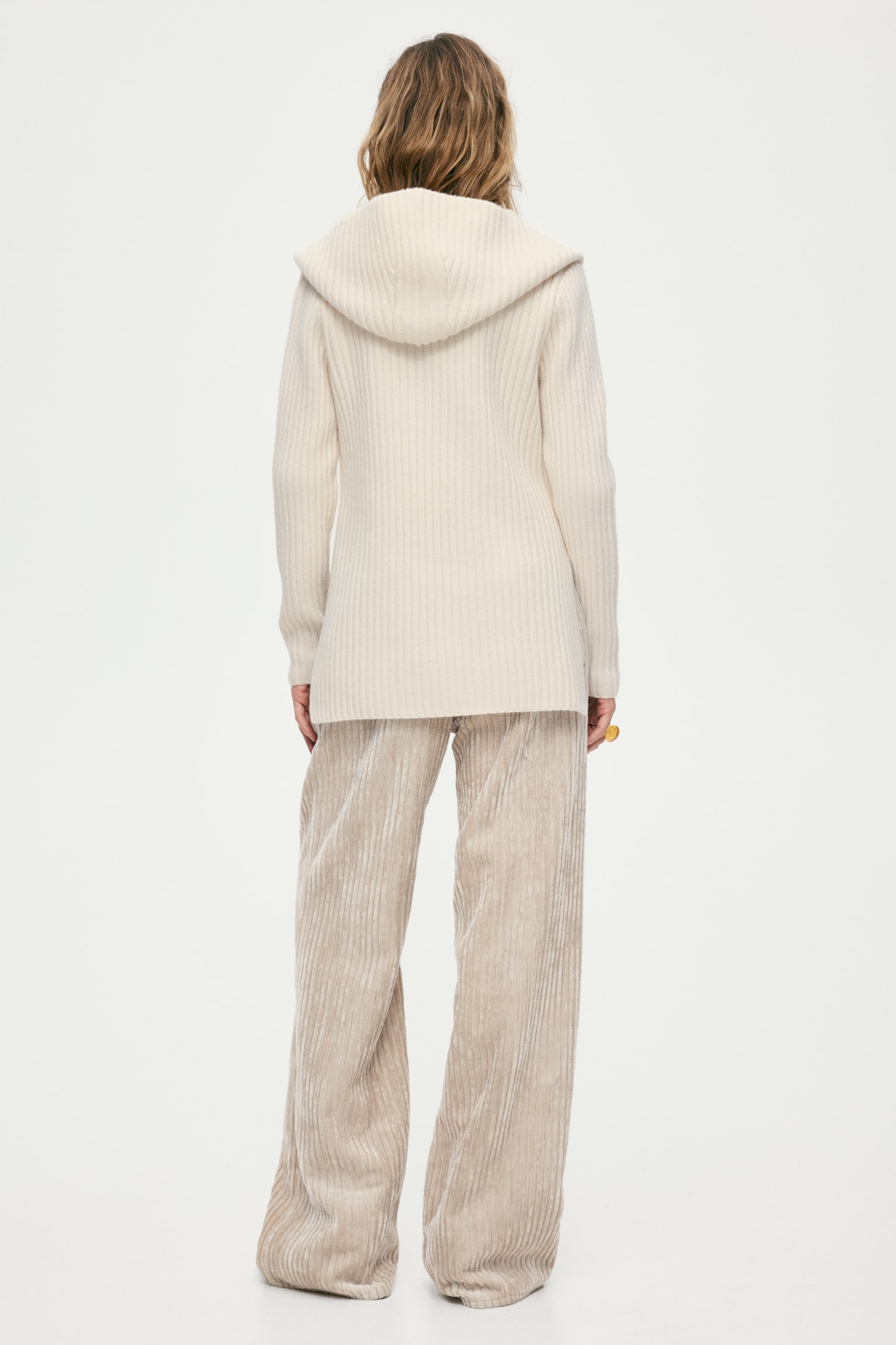 Hooded wool jumper - クリーム - 5