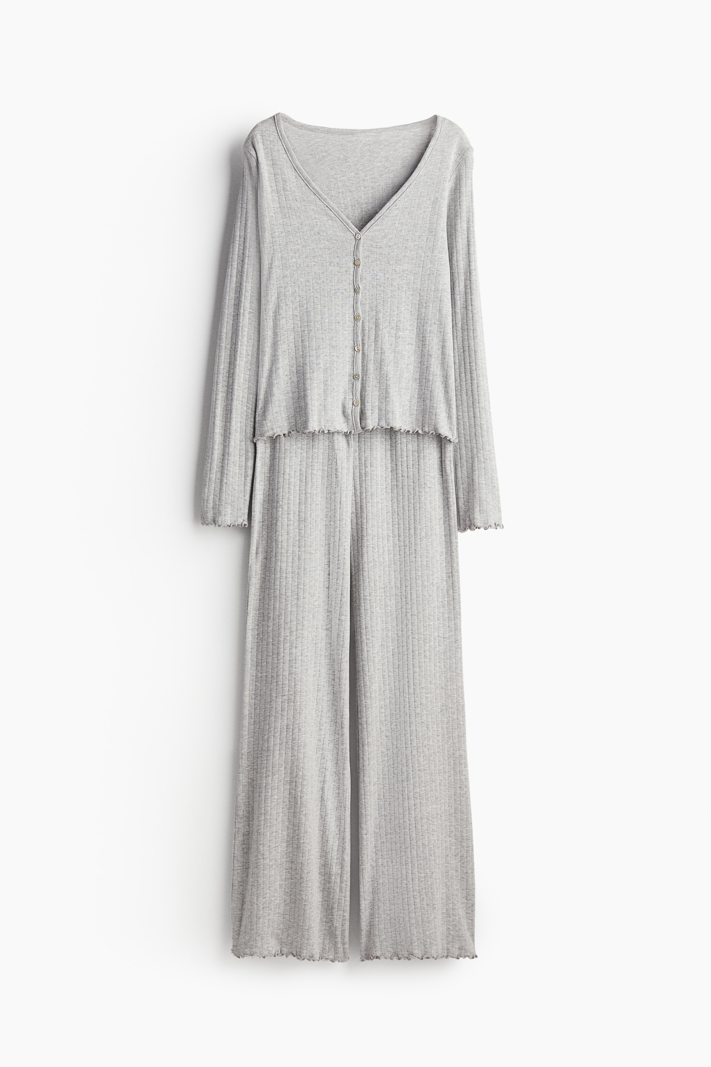 Ladies - Light grey marl Pointelle jersey pyjamas - Size: L  - H&M