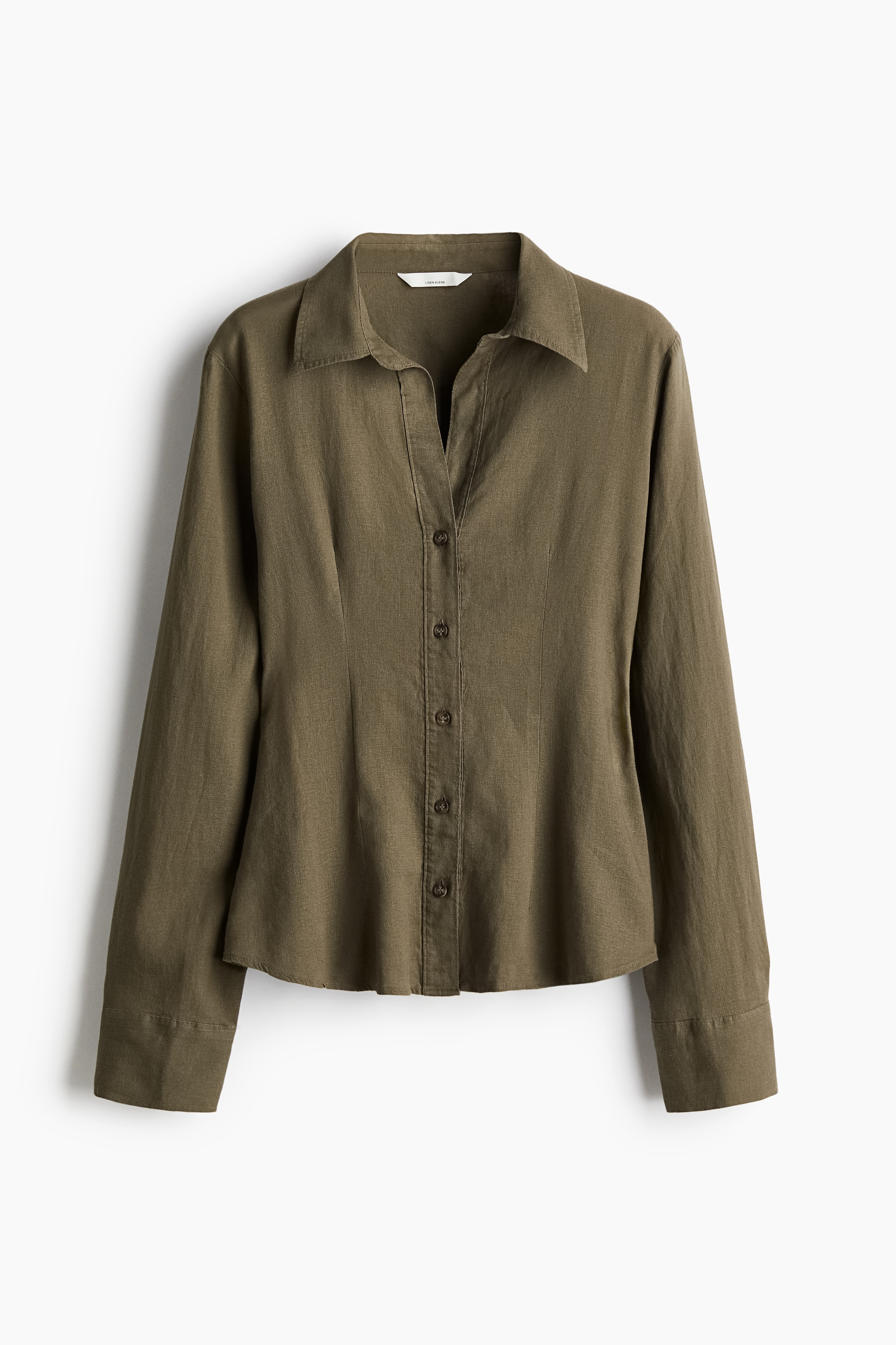 亞麻混紡襯衫 - 深卡其綠