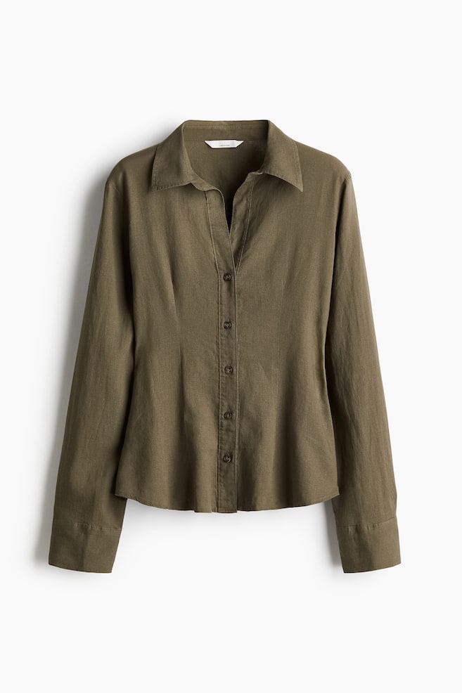 Camisa en mezcla de lino - Verde caqui oscuro - 1