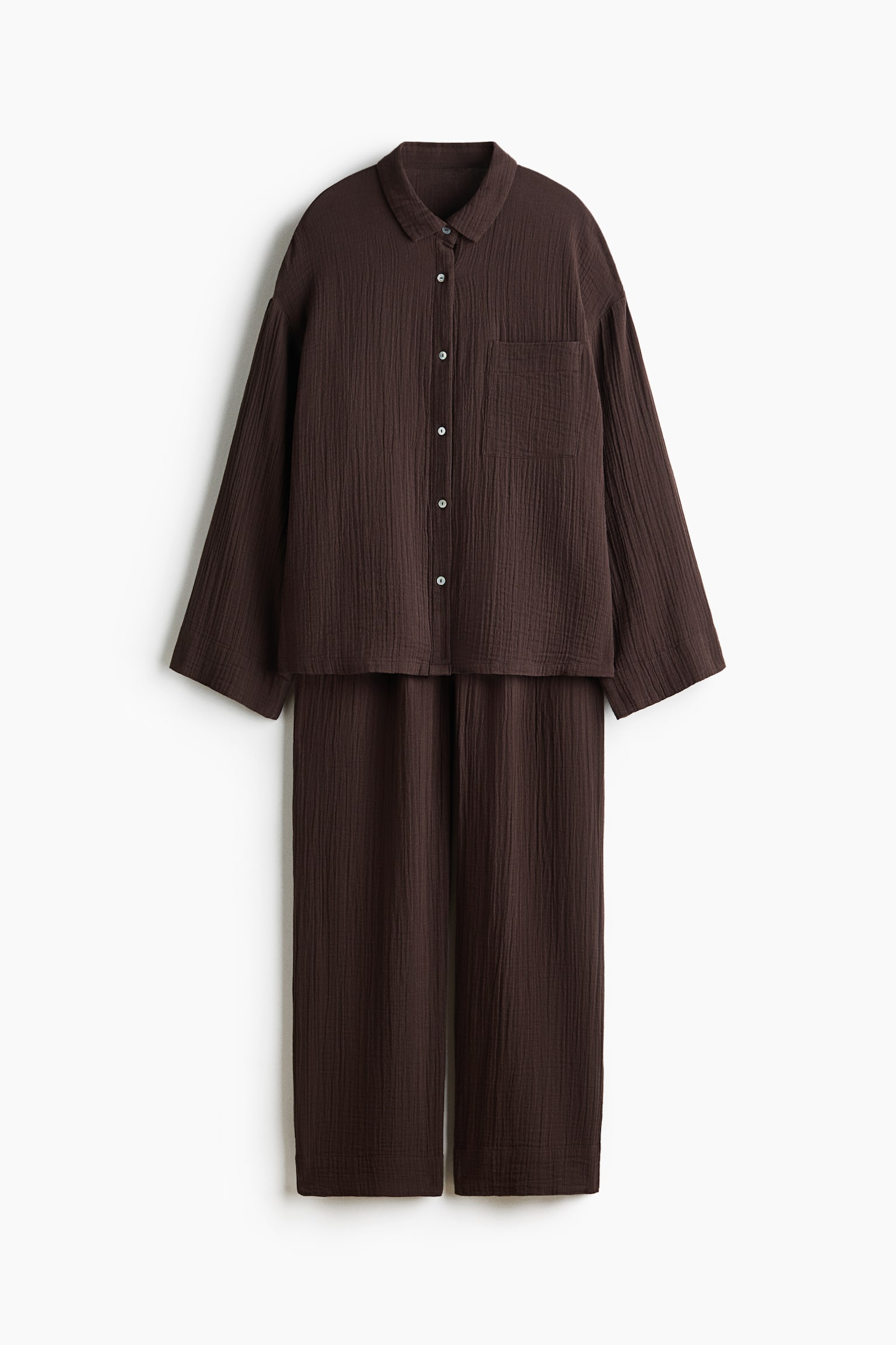 Cotton muslin pyjamas - Dark brown/Cream/Floral - 1
