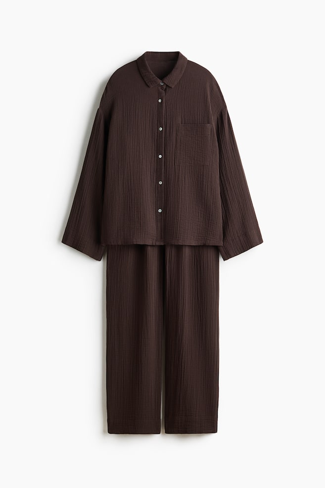 Cotton Muslin Pajamas - Dark brown/Cream/floral/Navy blue/floral/Dark brown/leopard print/Cream/Plum red - 1