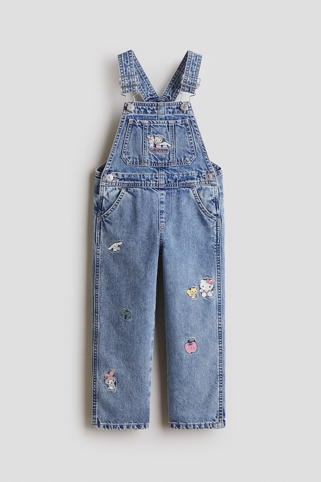 Motif-detail denim dungarees - Denim blue/Hello Kitty - 1
