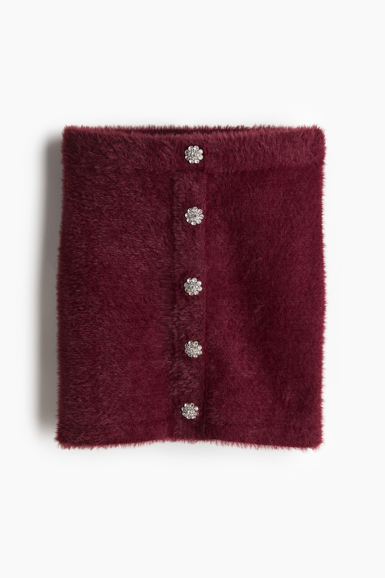 Bijoux-button fluffy-knit mini skirt - Burgundy - 2