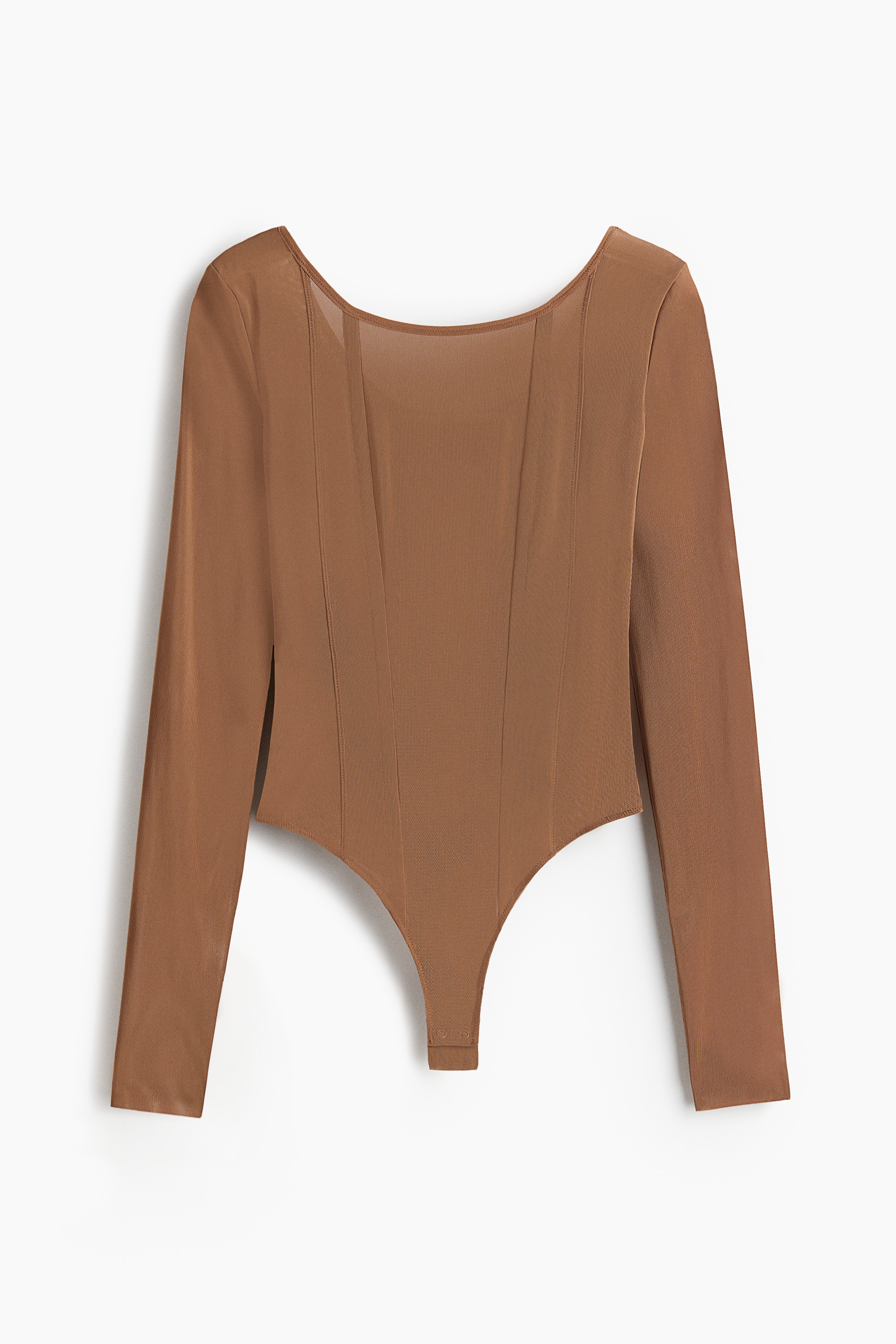 長袖網紗緊身連身衣 - 咖啡色