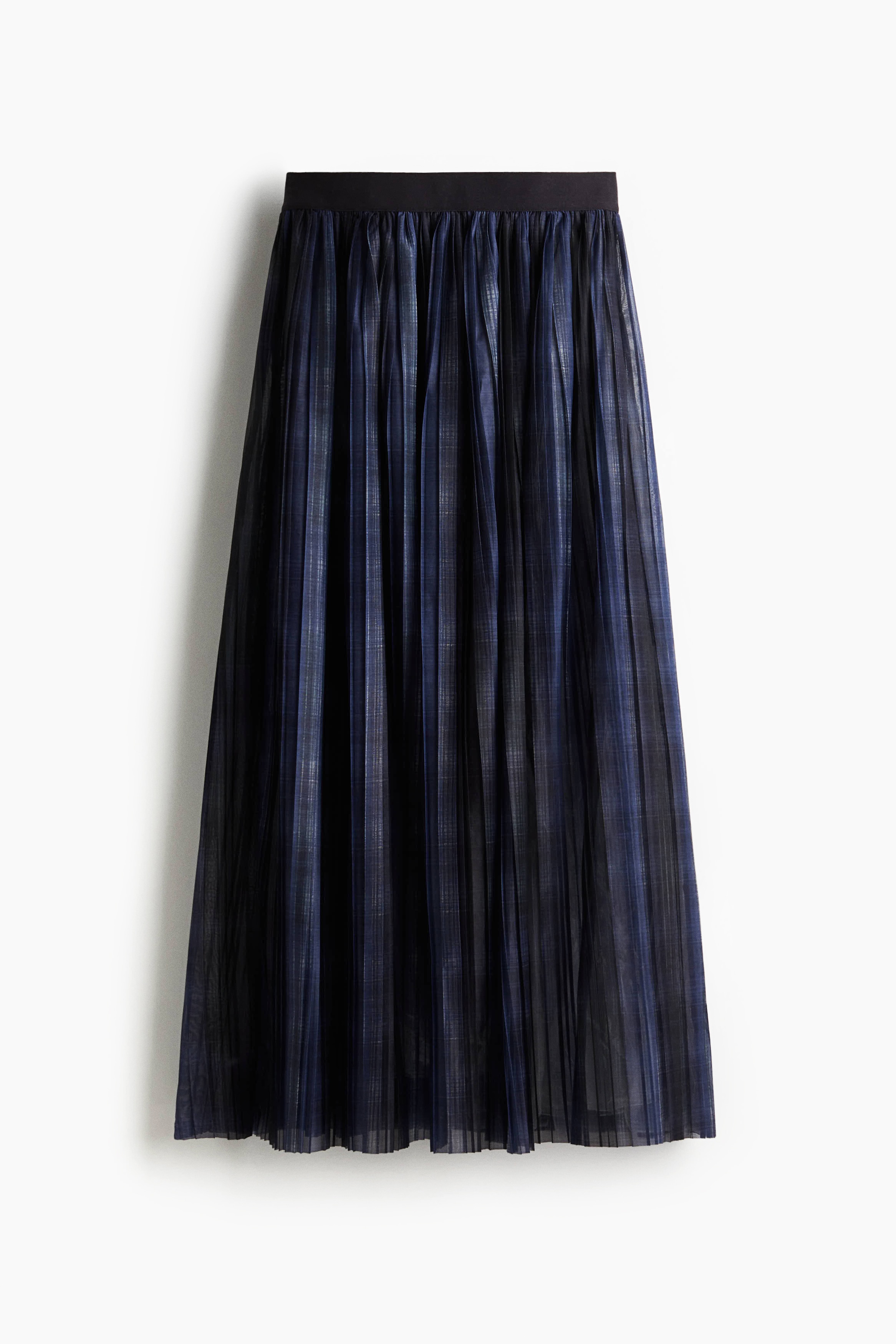 Pleated maxi skirt - Blue/Checked