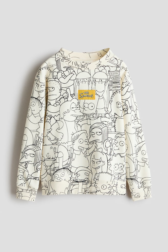 Printed Brushed-Inside Sweatshirt - White/The Simpsons/Steel blue/Fortnite/Navy blue/Spider-Man - 1