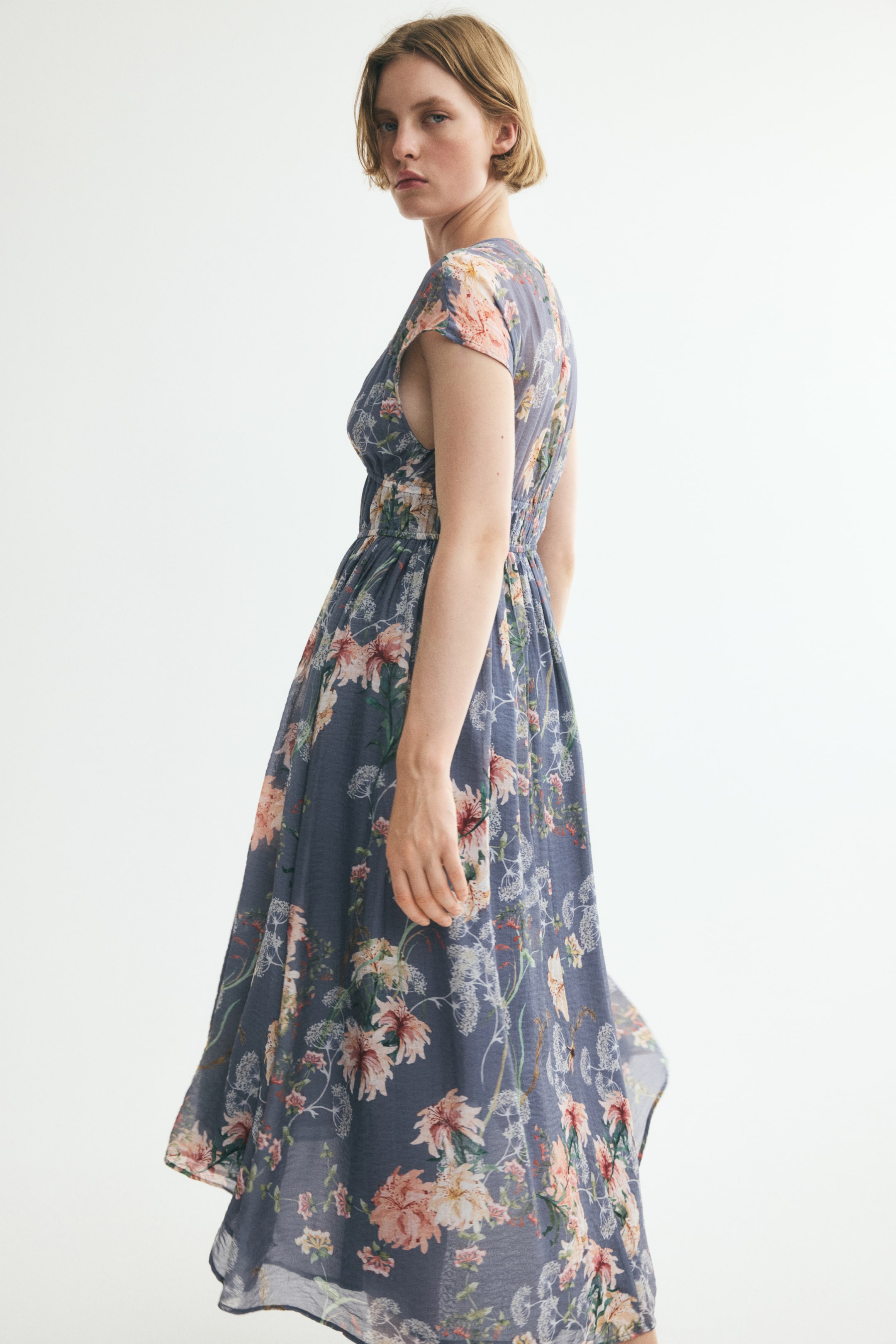 Ruched Cap-Sleeved Dress