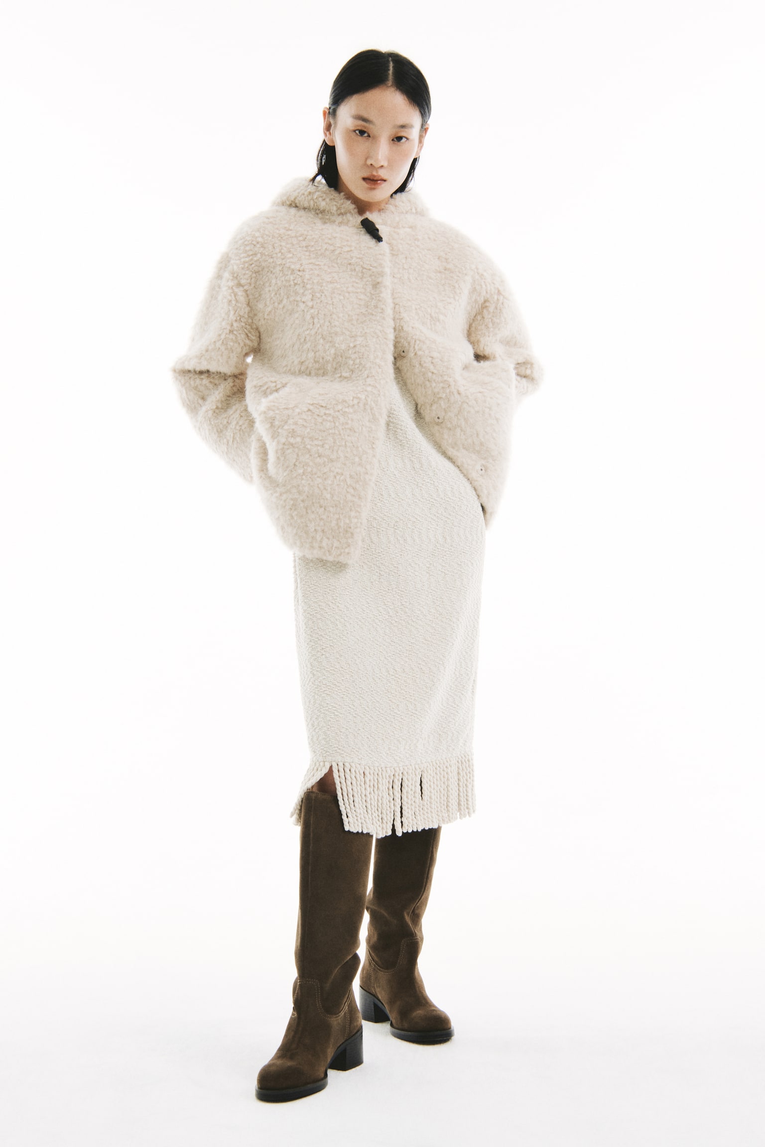 프린지 트리밍 드레스 - 라이트 베이지 - 3