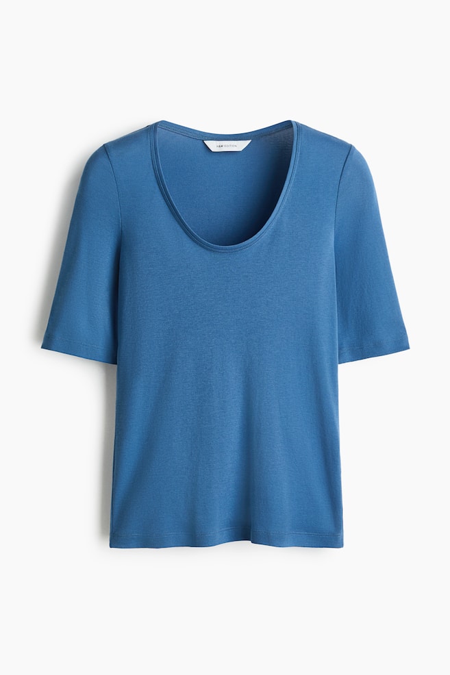 Shirt aus Pima-Baumwolle mit U-Ausschnitt - Blau/Schwarz/Rot - 1