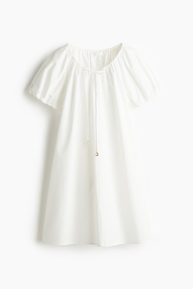 Robe avec cordon de serrage à l'encolure - Blanc/Noir/motif feuilles/Blanc/motif vert/Noir - 1