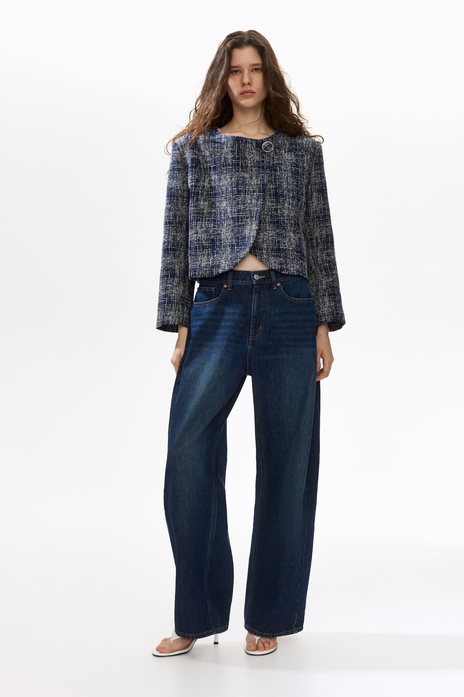 Kraagloze blazer - Donkerblauw/geruit - 4