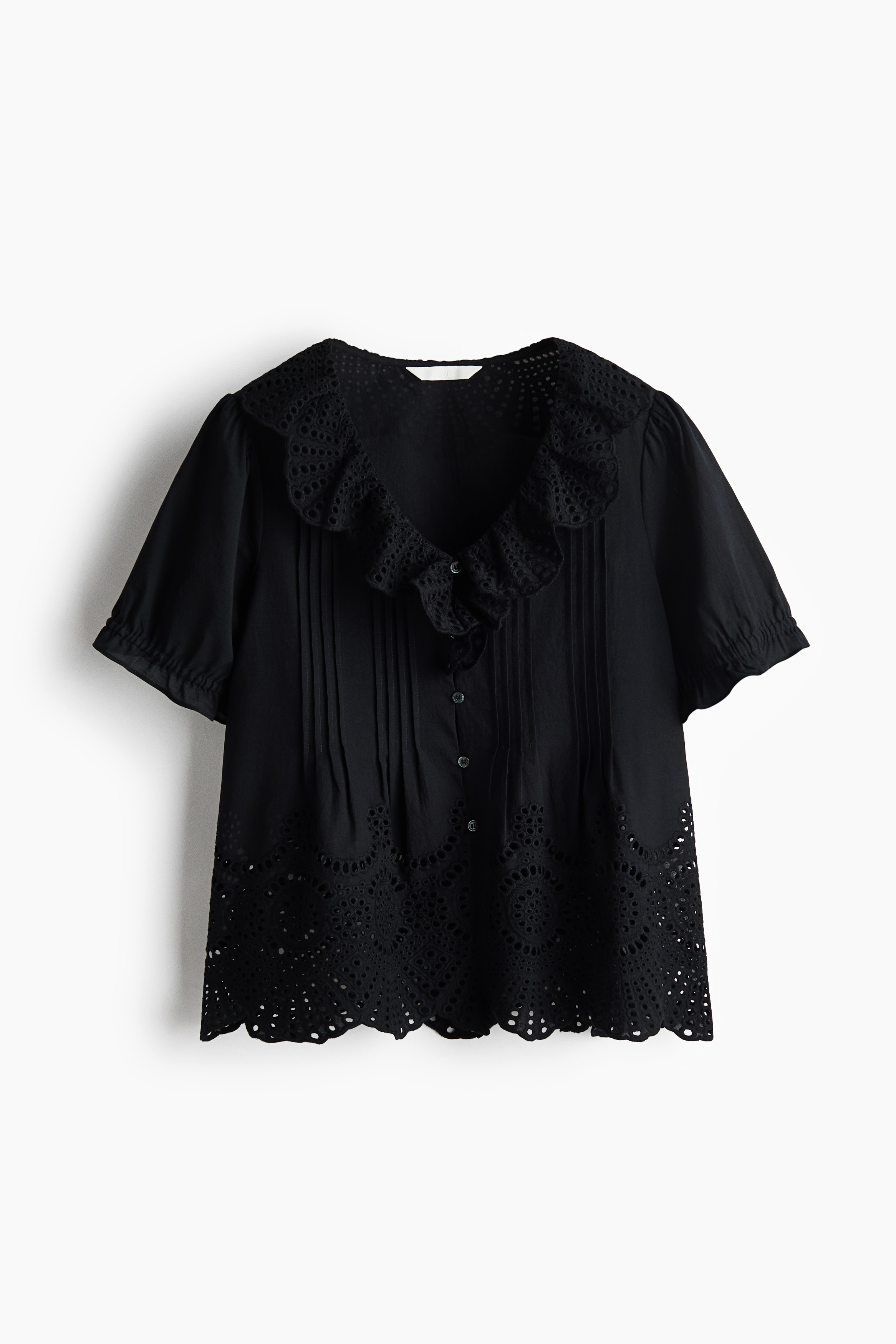 Broderie Anglaise Cotton Blouse - Black/White