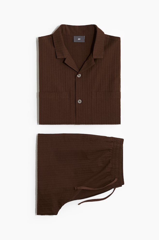 Cotton pyjama shirt and shorts - Brown - 1