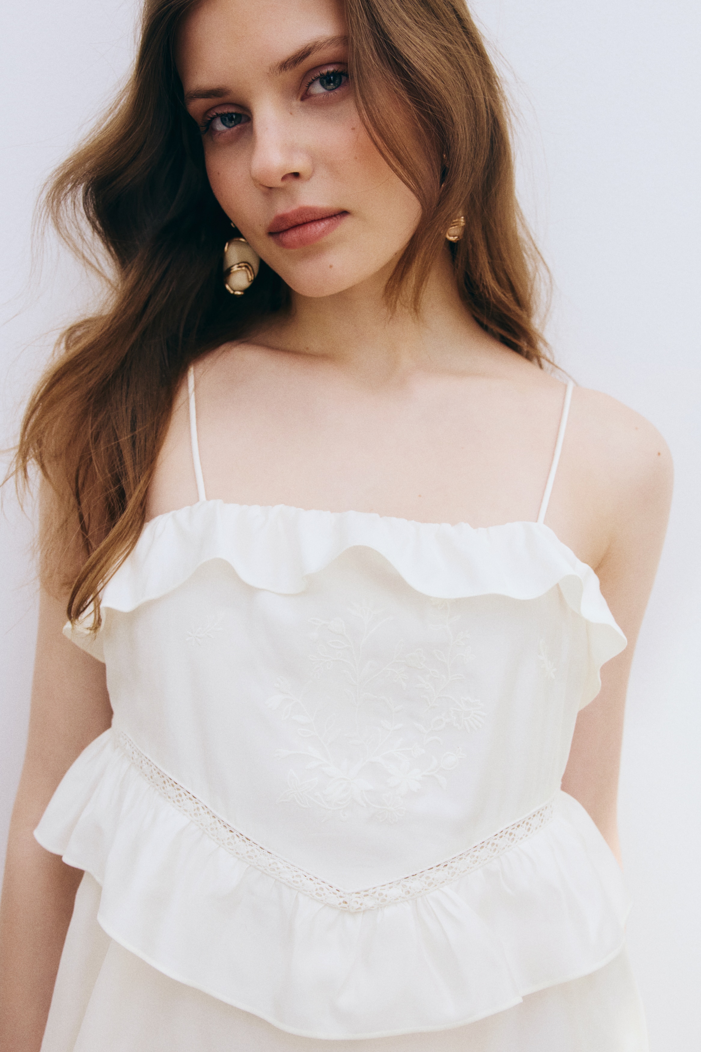 Frill-trimmed strappy dress