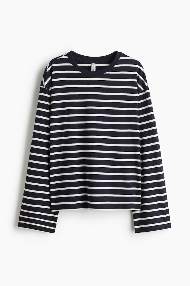 Long-sleeved cotton top - Navy blue/Striped/Dark red/Striped/Black - 1