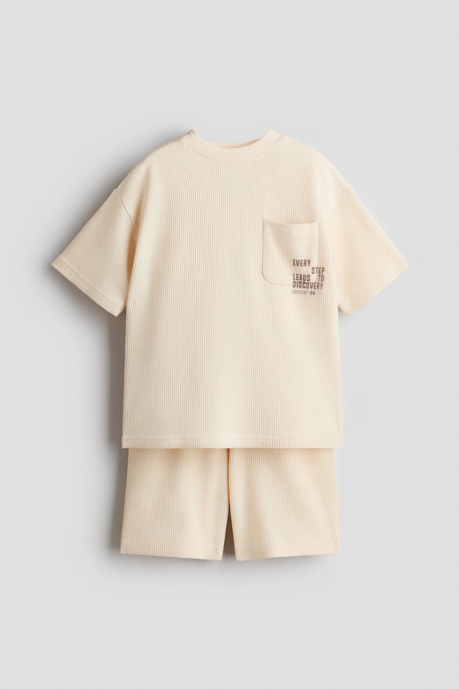 2-Piece Textured Jersey Set - Light beige/Discovery - 1