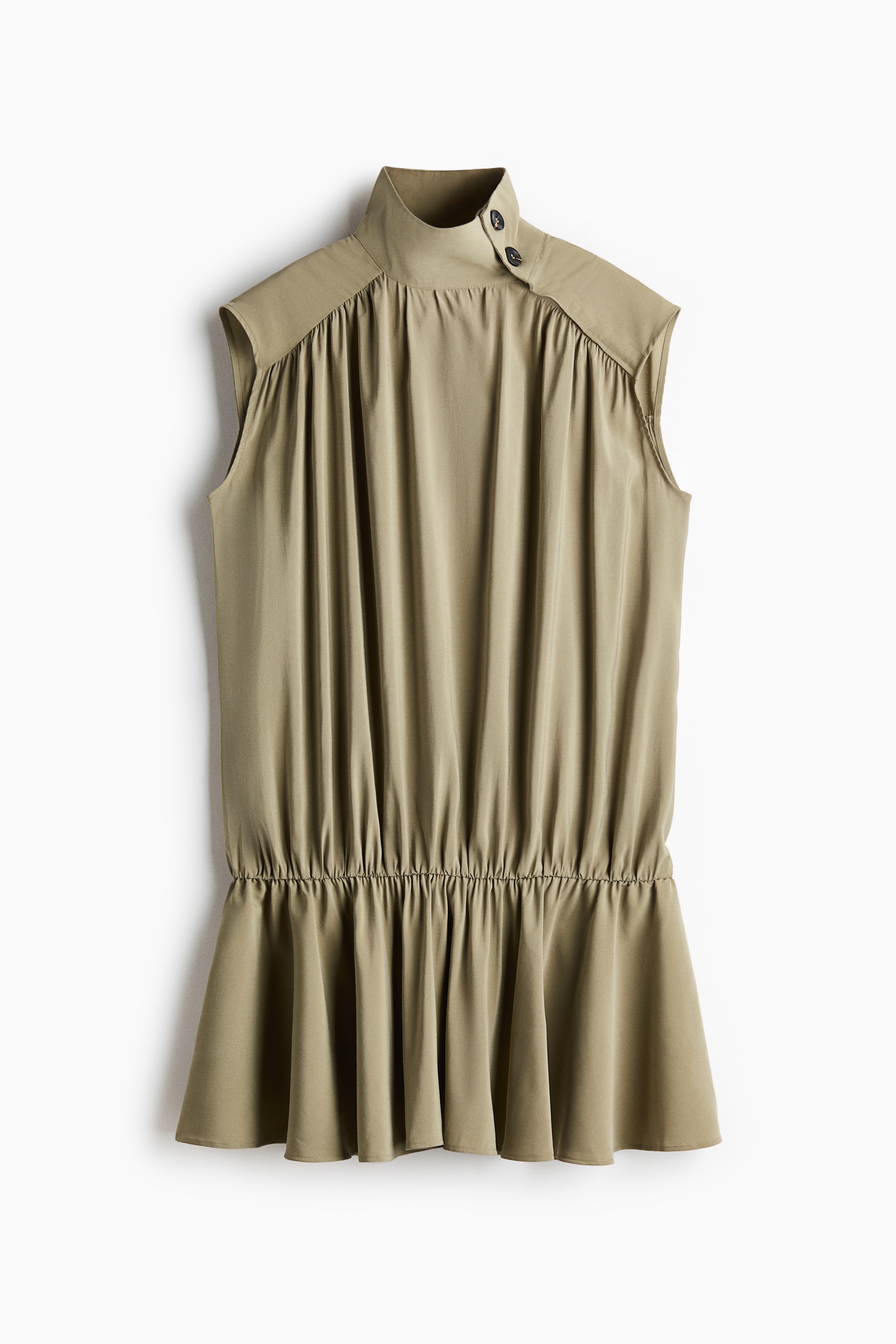 Ausgestelltes Kleid mit Zierknöpfen - Helles Khakigrün