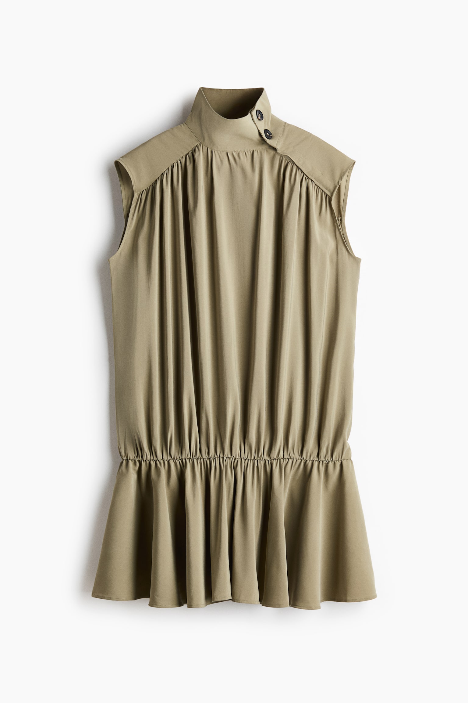 Vestido con falda evasé y detalle de botones - Verde caqui claro - 1