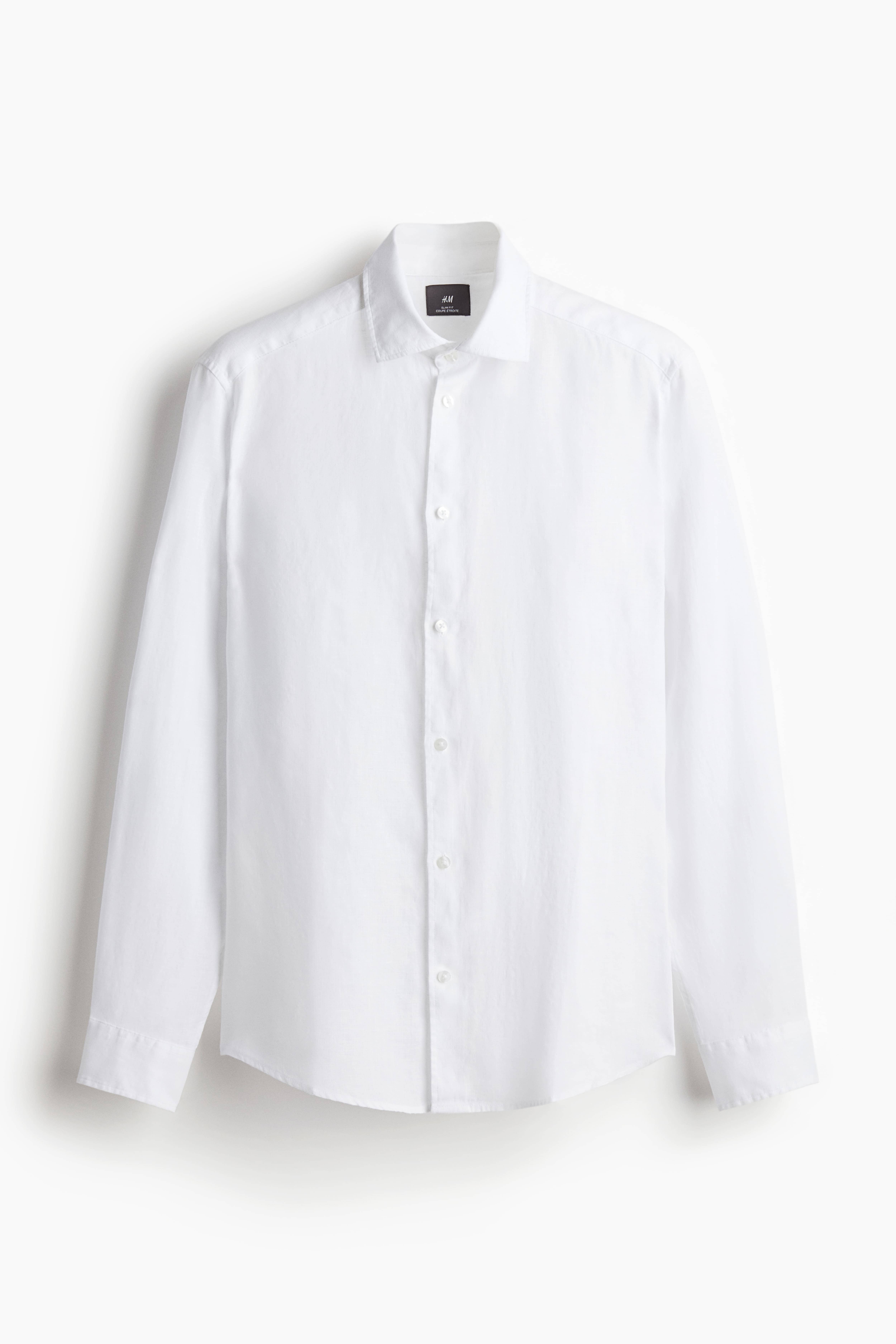 Slim Fit Linen Shirt - Long sleeve - Regular length - White - Men | H&M US