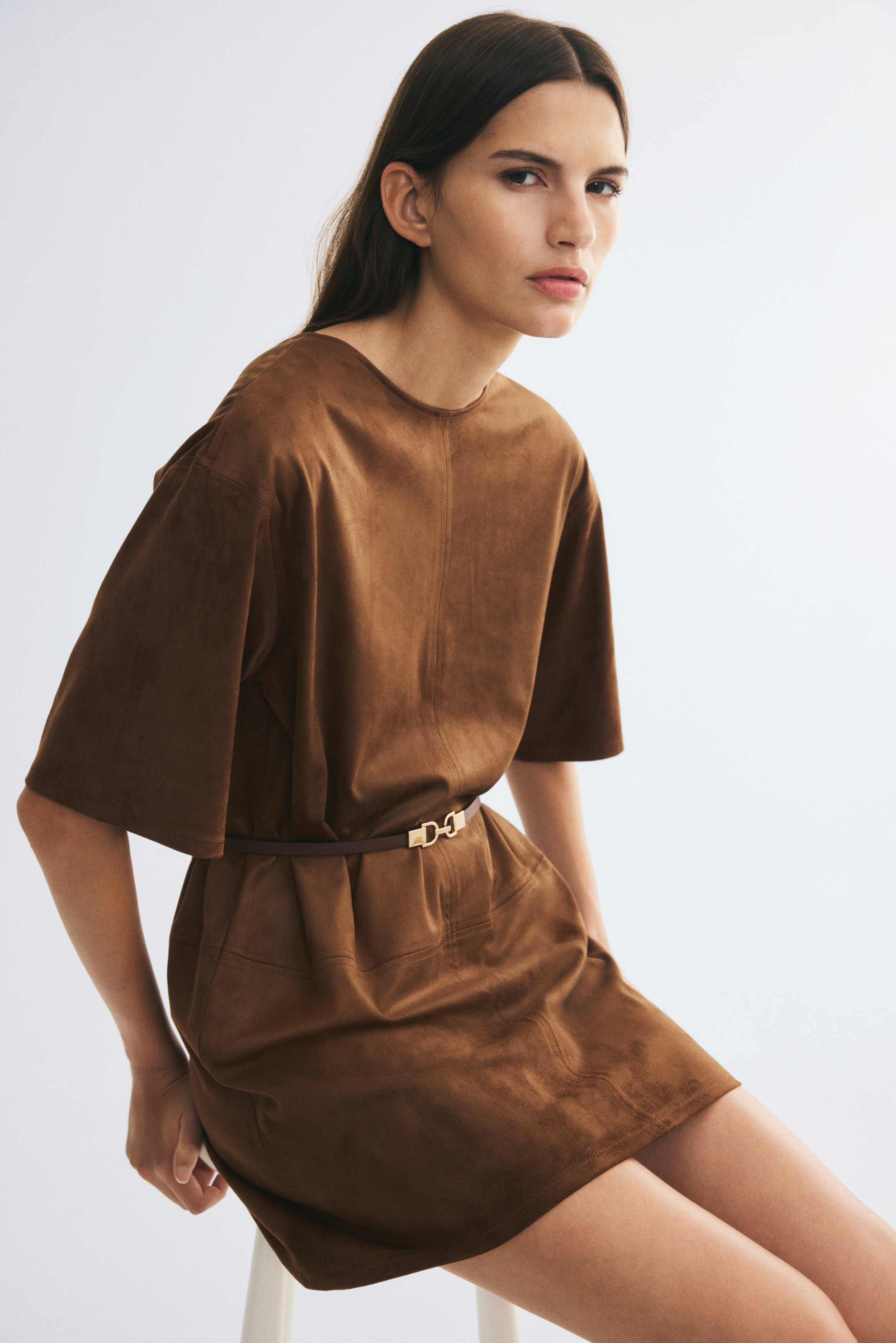 Napped Dress with Belt - thumbnail 3