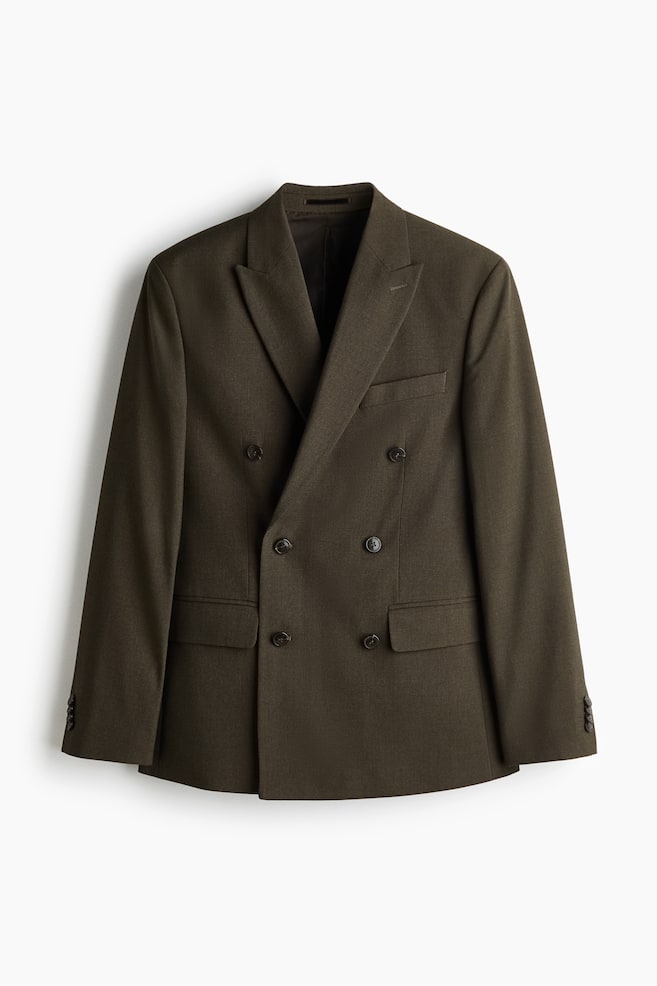 Dubbelknäppt kavaj Regular Fit - Mörk khakigrön/Svart/Svart - 1
