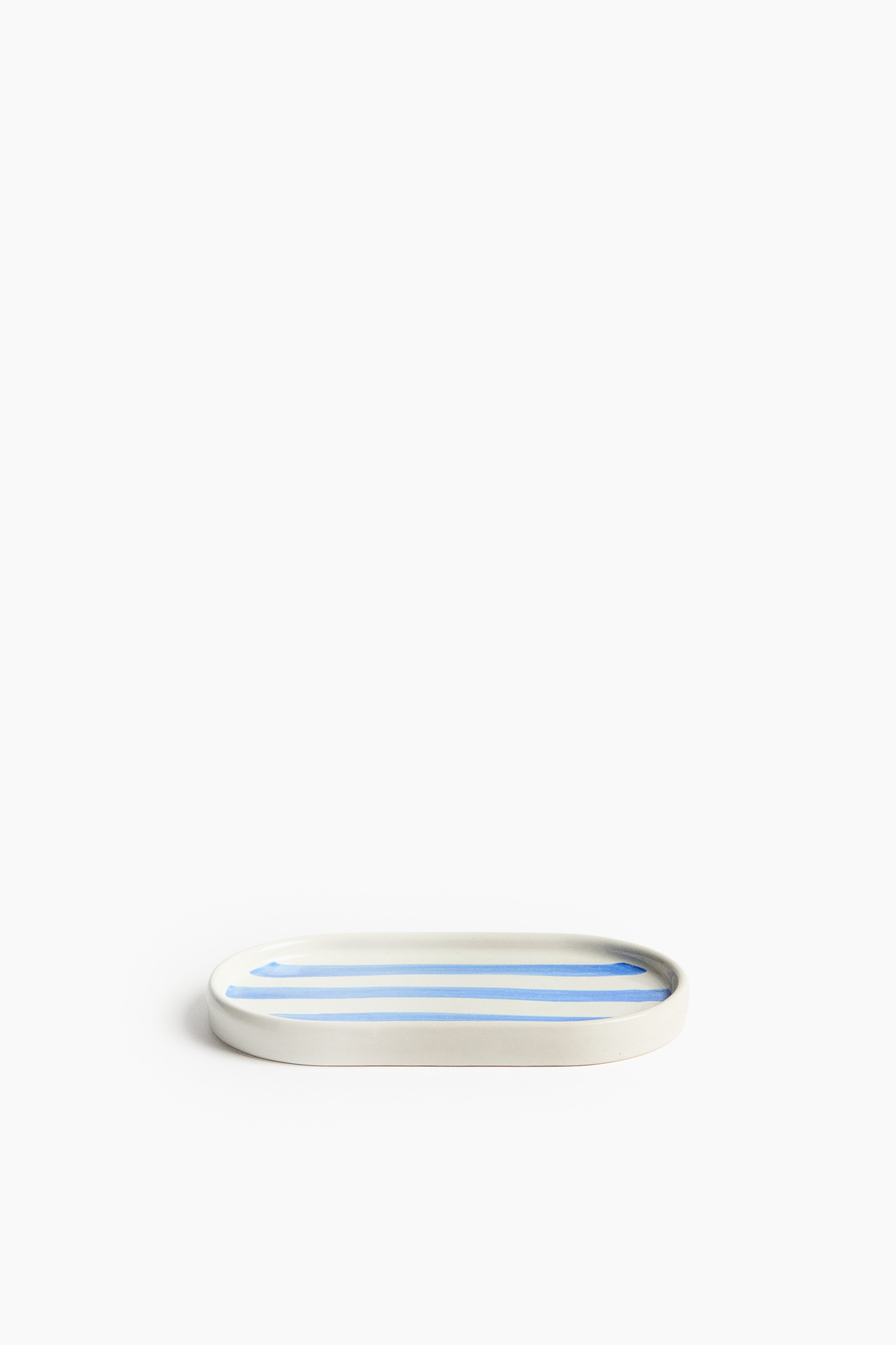 Stoneware Tray - White/blue striped