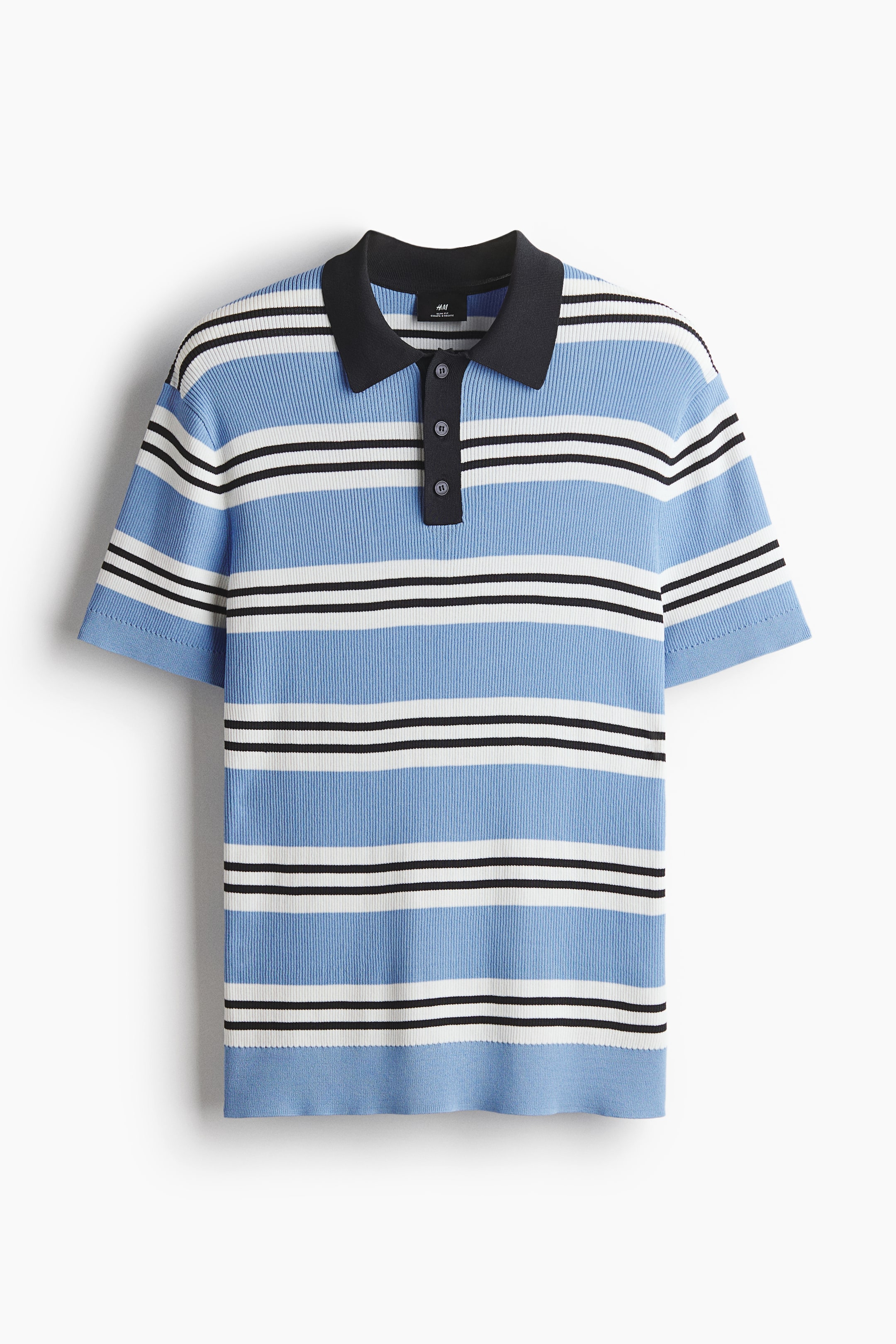 拡大画像を表示: Slim Fit Polo shirt - Light blue/Striped - Men | H&M JP 6