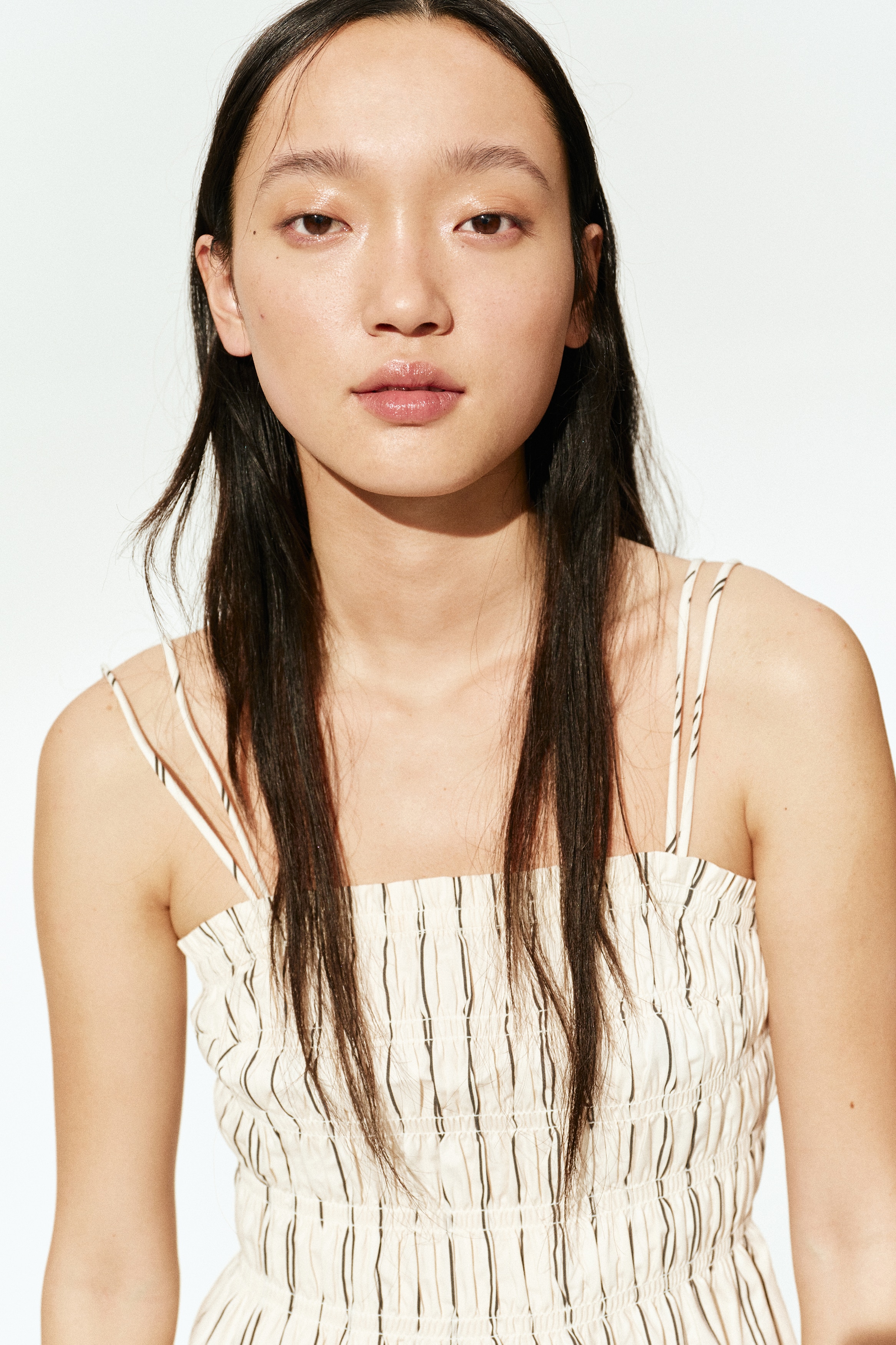 Smocked-bodice cotton dress