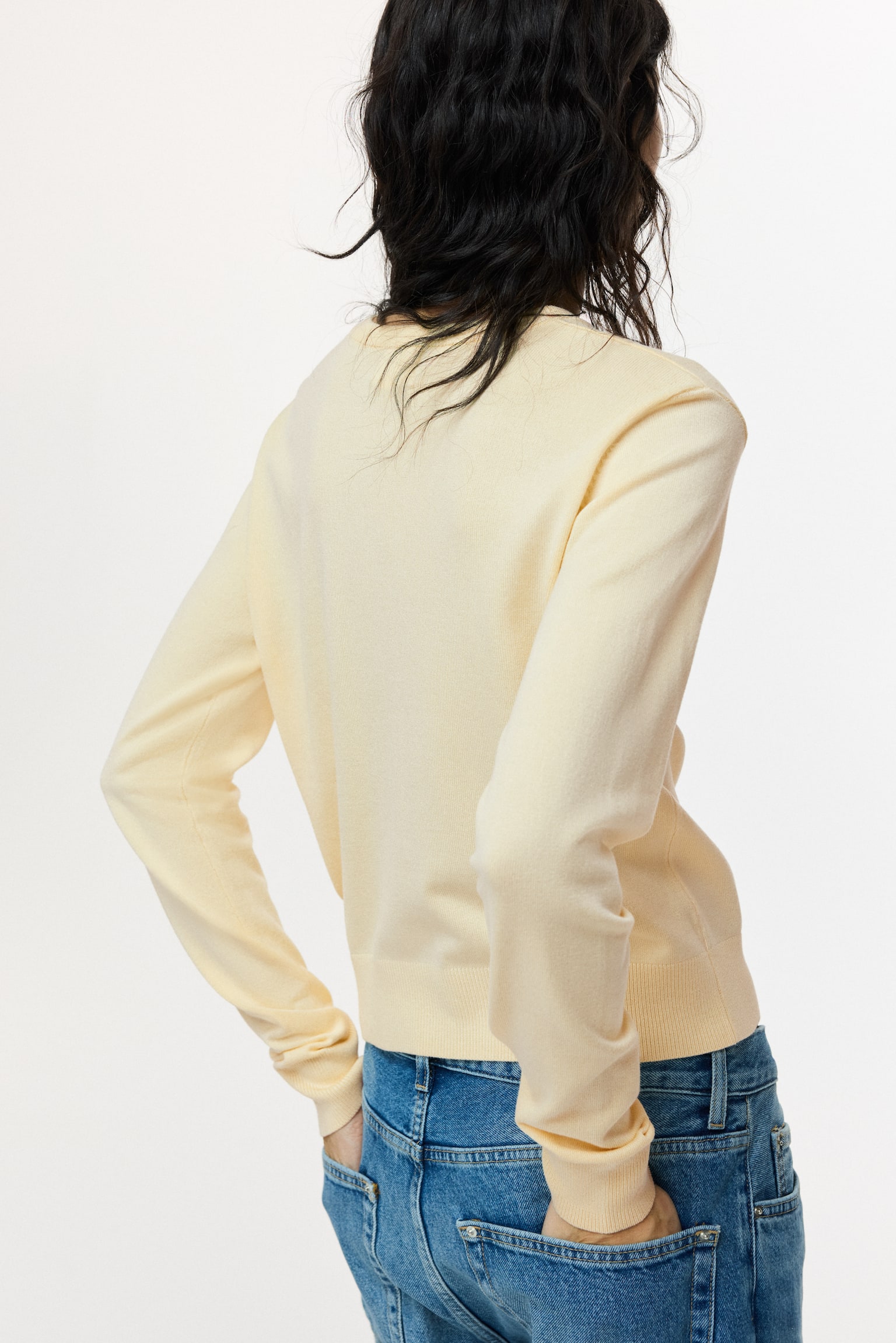 Fine-knit cardigan - Light yellow/Black/Green/Red/Olive green/Light greige/Bright orange/Light beige/White/Black striped/Cream/White/Striped/Grey marl/Black/White striped - 4