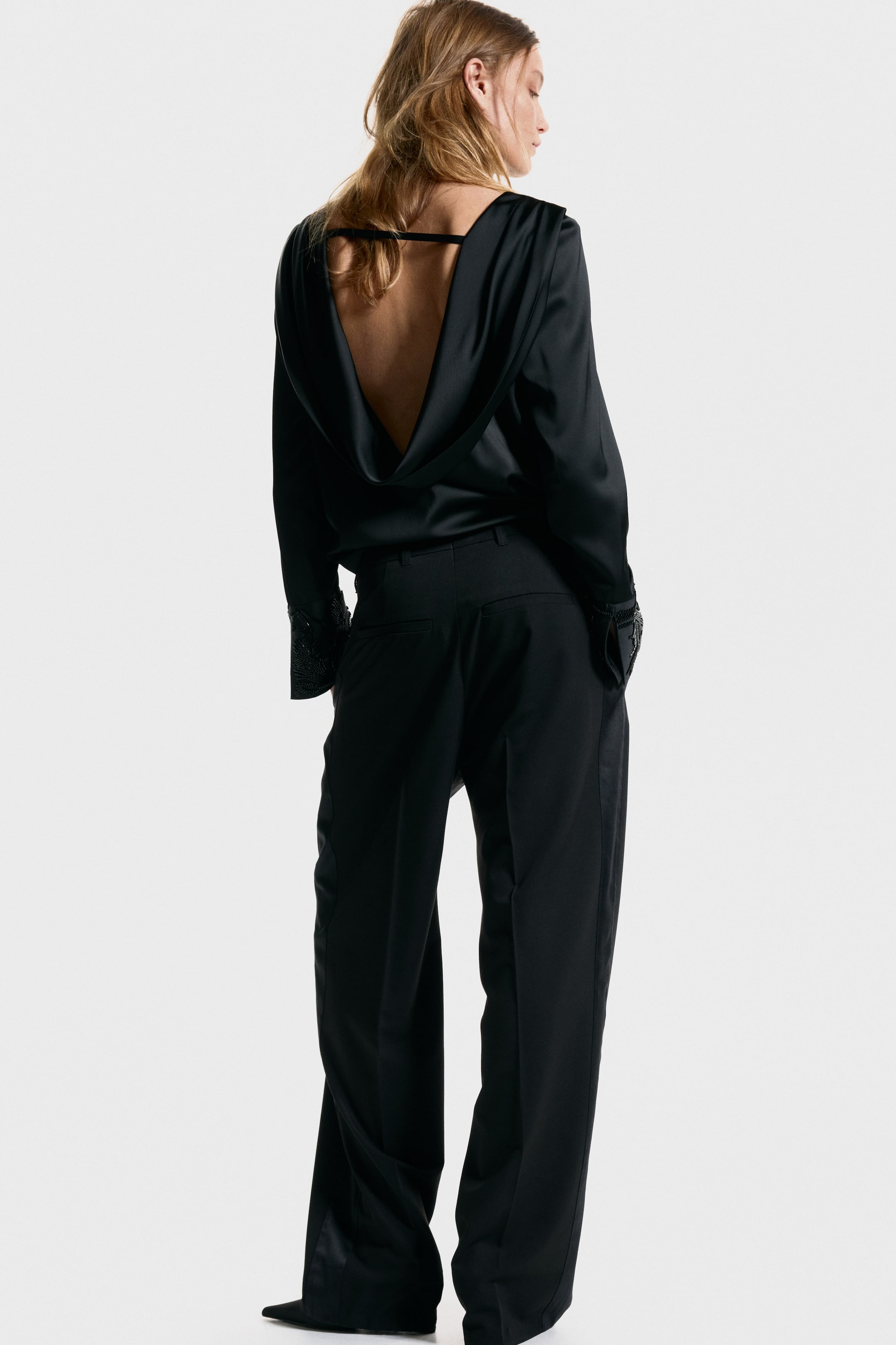 View larger image: Bead-embroidered cowl-back blouse - Black - Ladies | H&M 2