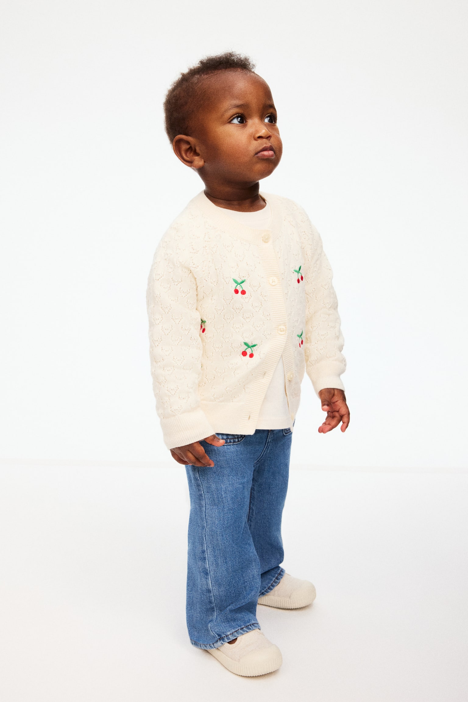 Embroidery-detail cardigan - Light beige/Cherries - 5