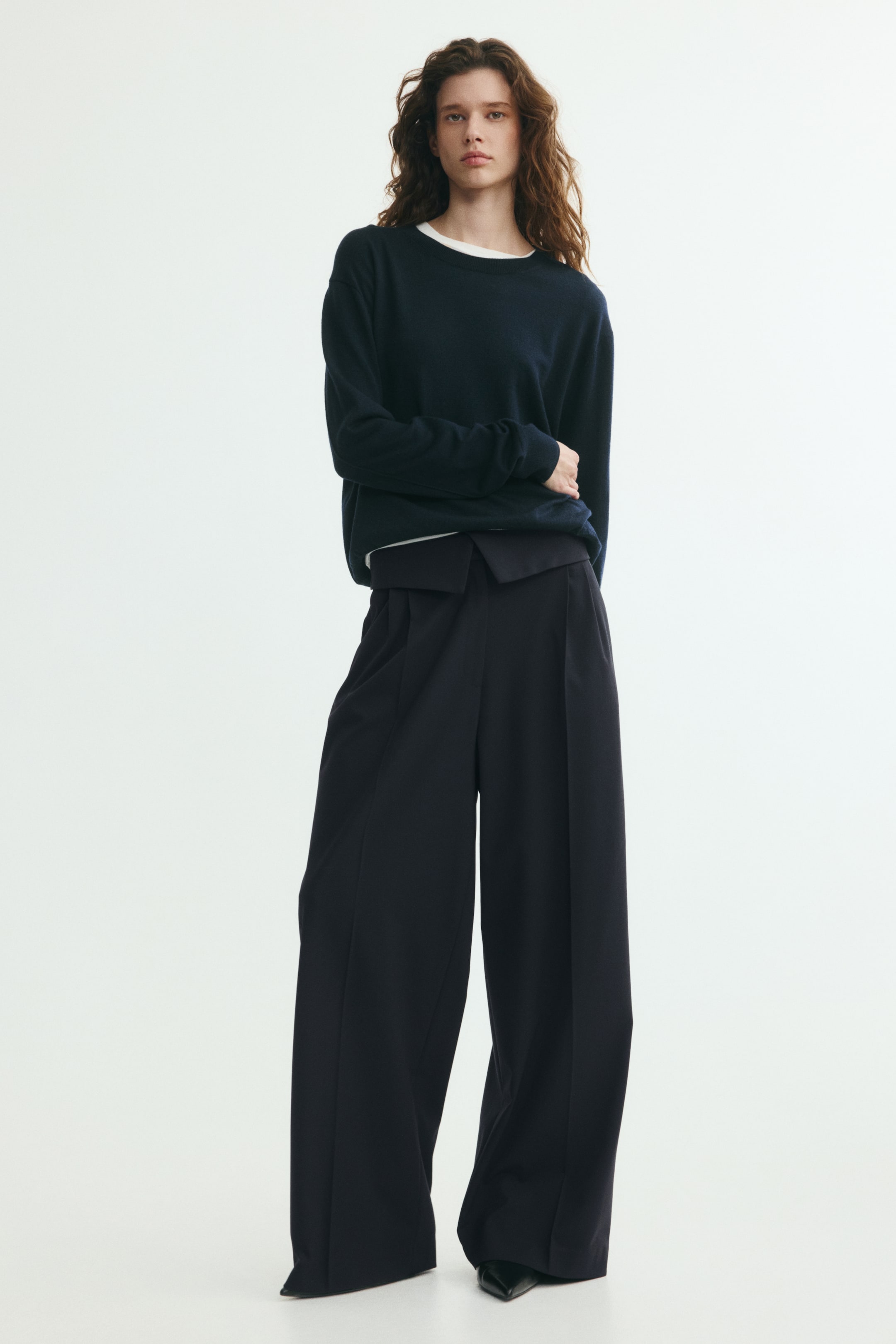View larger image: Tailored foldover-waist trousers - Navy blue - Ladies | H&M 1
