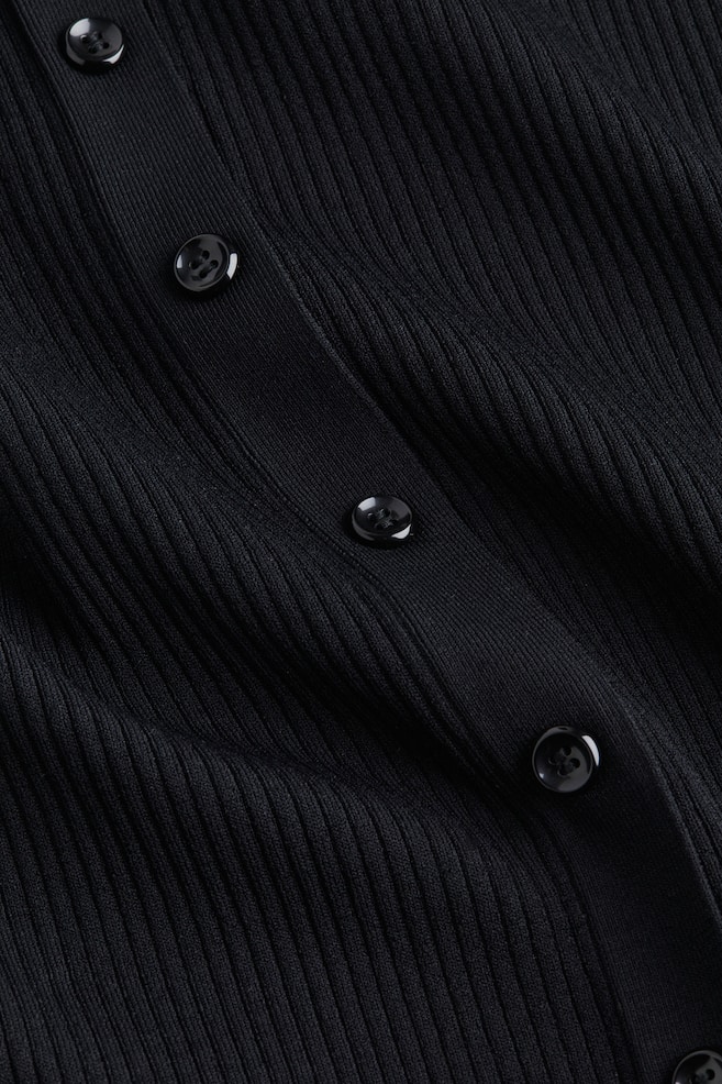 Button-front rib-knit skirt - Black - 3