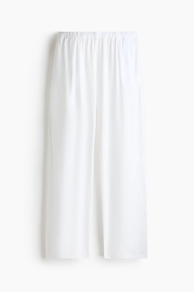 Pantaloni Donna A Gamba Larga In Lino LaovanIn: Modello Palazzo Con Coulisse, Bianco, Taglia L. Freschi, Comodi, Con Tasche Laterali. Perfetti Per Estate, Spiaggia, Relax E Tempo Libero.