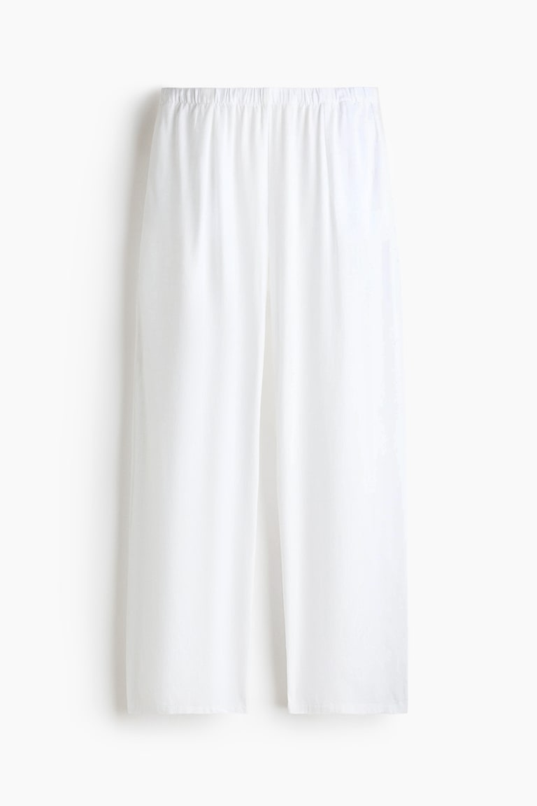 Pantaloni Donna A Gamba Larga In Lino LaovanIn: Modello Palazzo Con Coulisse, Bianco, Taglia L. Freschi, Comodi, Con Tasche Laterali. Perfetti Per Estate, Spiaggia, Relax E Tempo Libero.