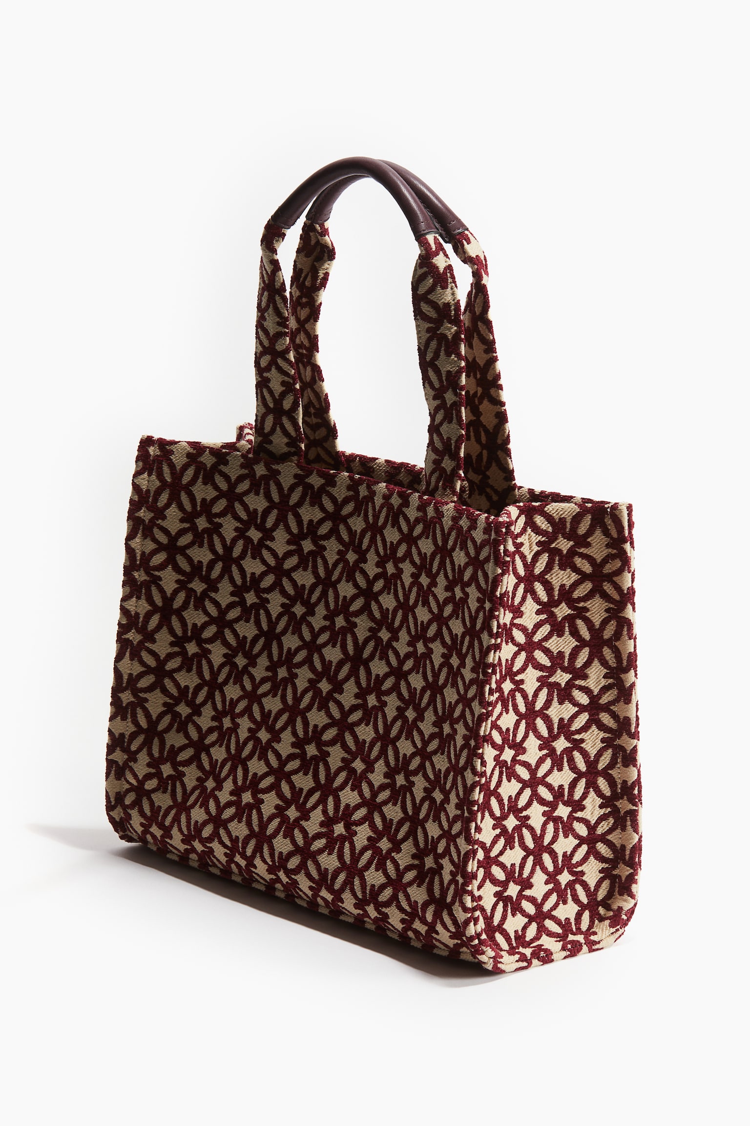 Cotton-blend shopper - Light beige/Burgundy patterned/Light beige/Black patterned - 3