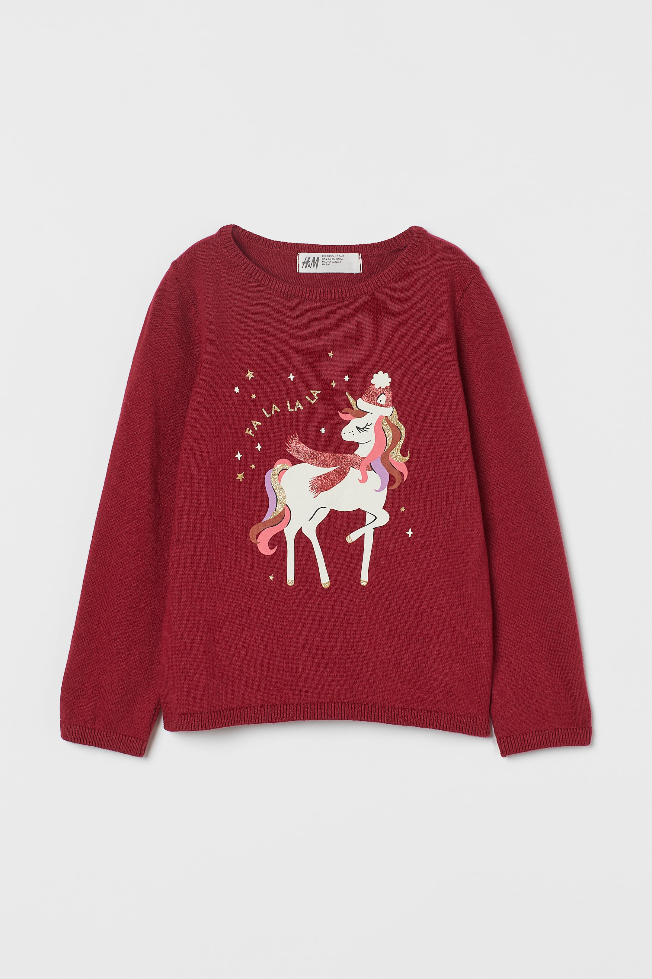 Näytä suurempi kuva: Puuvillaneule - Tummanpunainen/Yksisarvinen - Kids | H&M FI 1