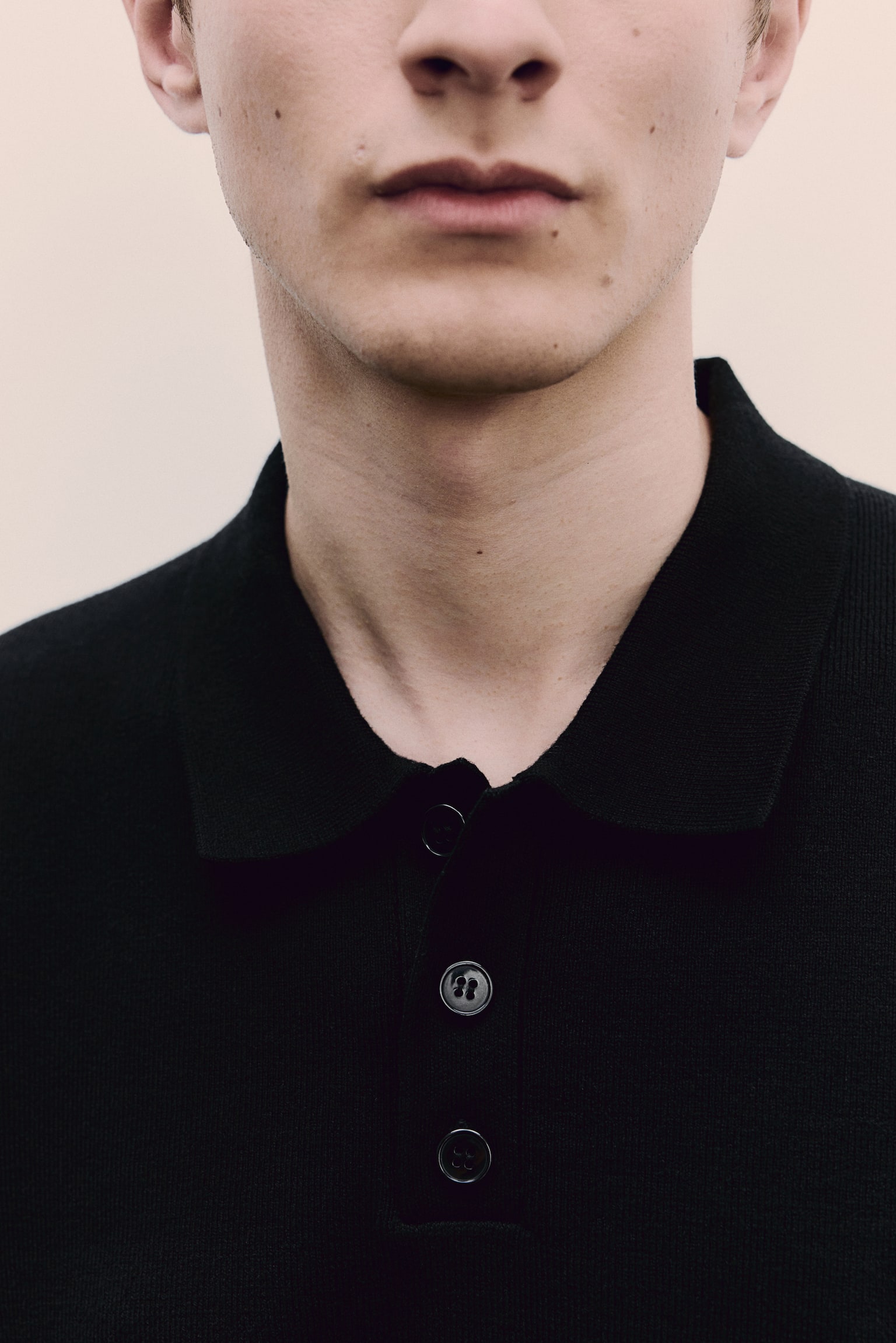 Regular Fit Fine-knit polo shirt - Black/White - 4