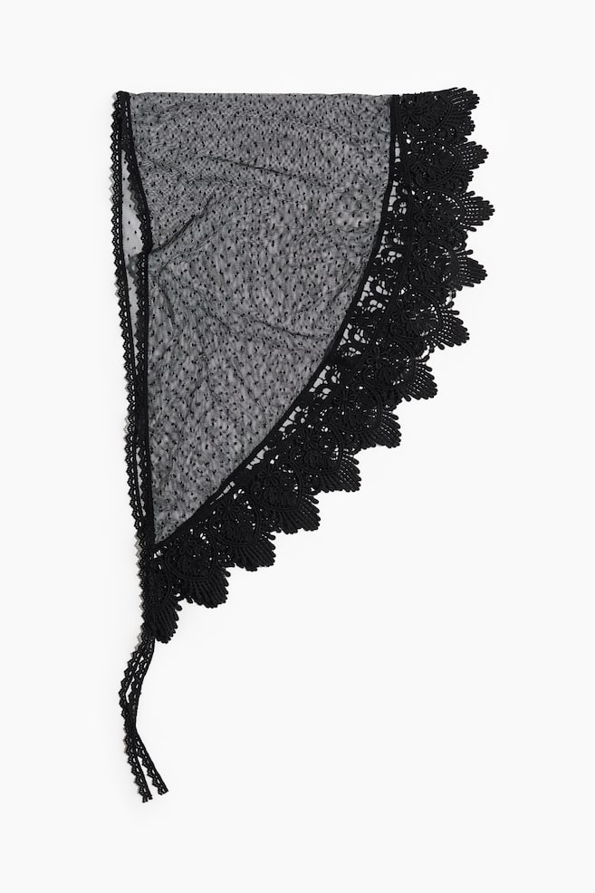 Lace-trimmed mesh scarf - Black/Cream - 1