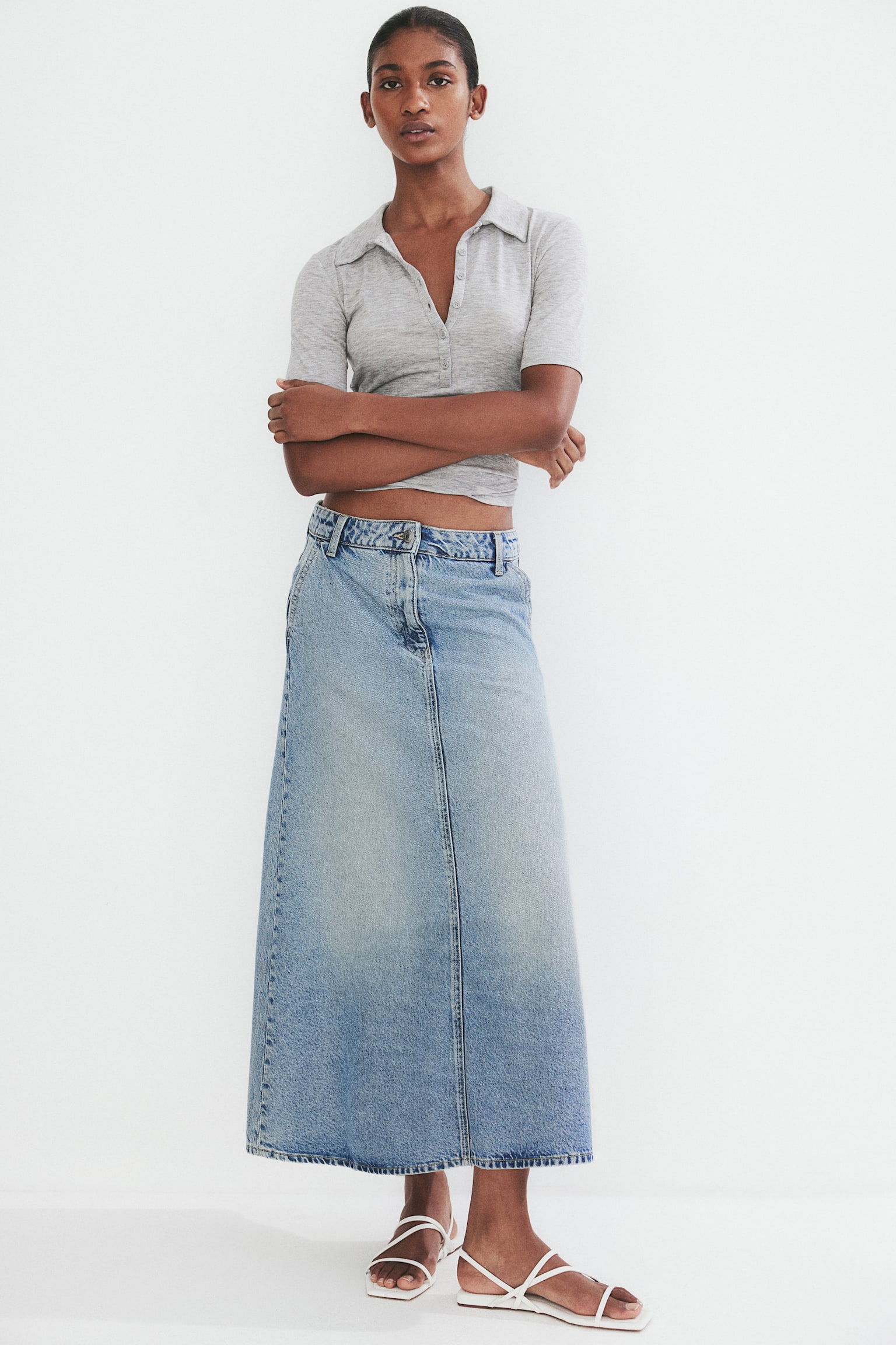 A-line denim skirt - Light denim blue/Dark denim blue - 3