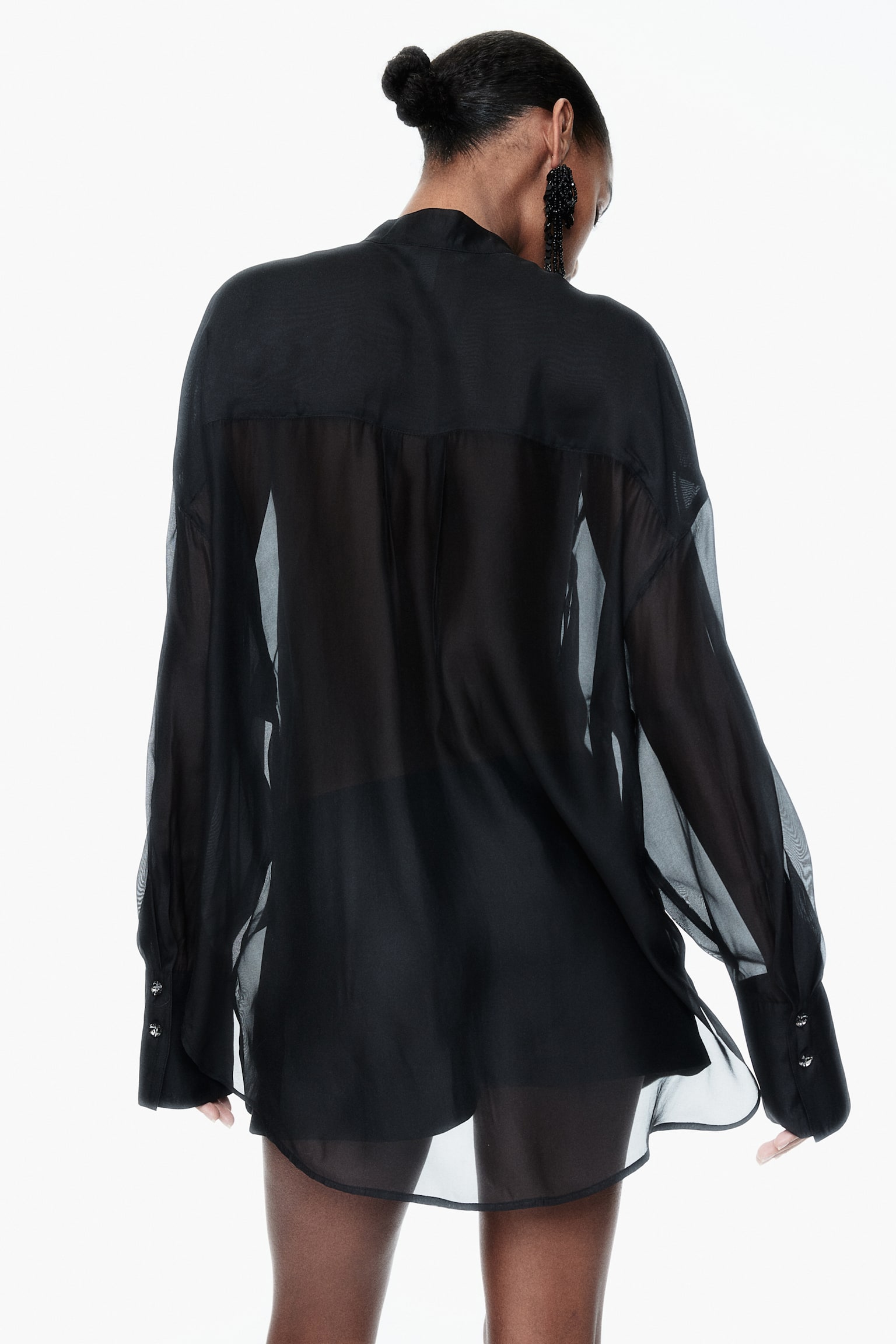 Pleat-front chiffon shirt - Black - 6