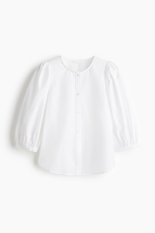 Poplin Blouse - White/Light beige/Floral - 1