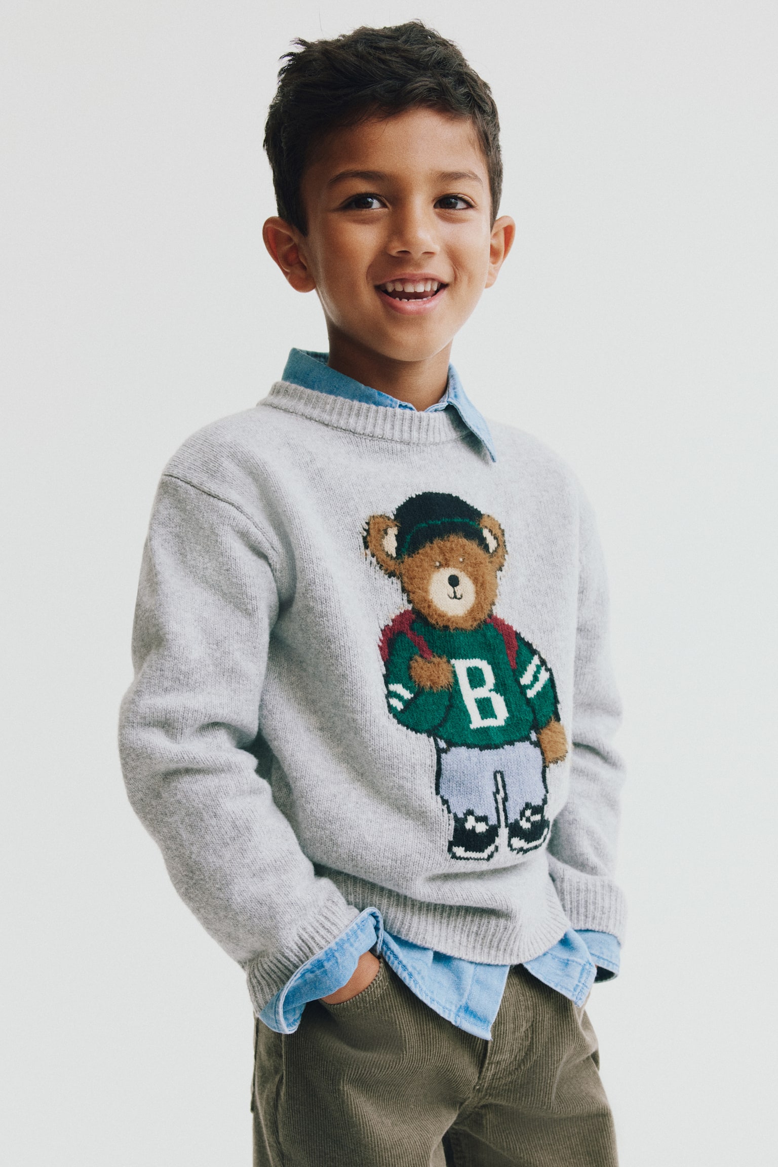 Детский свитер H&M Jacquard-Knit, цвет: Серый меланжевый — фото 3