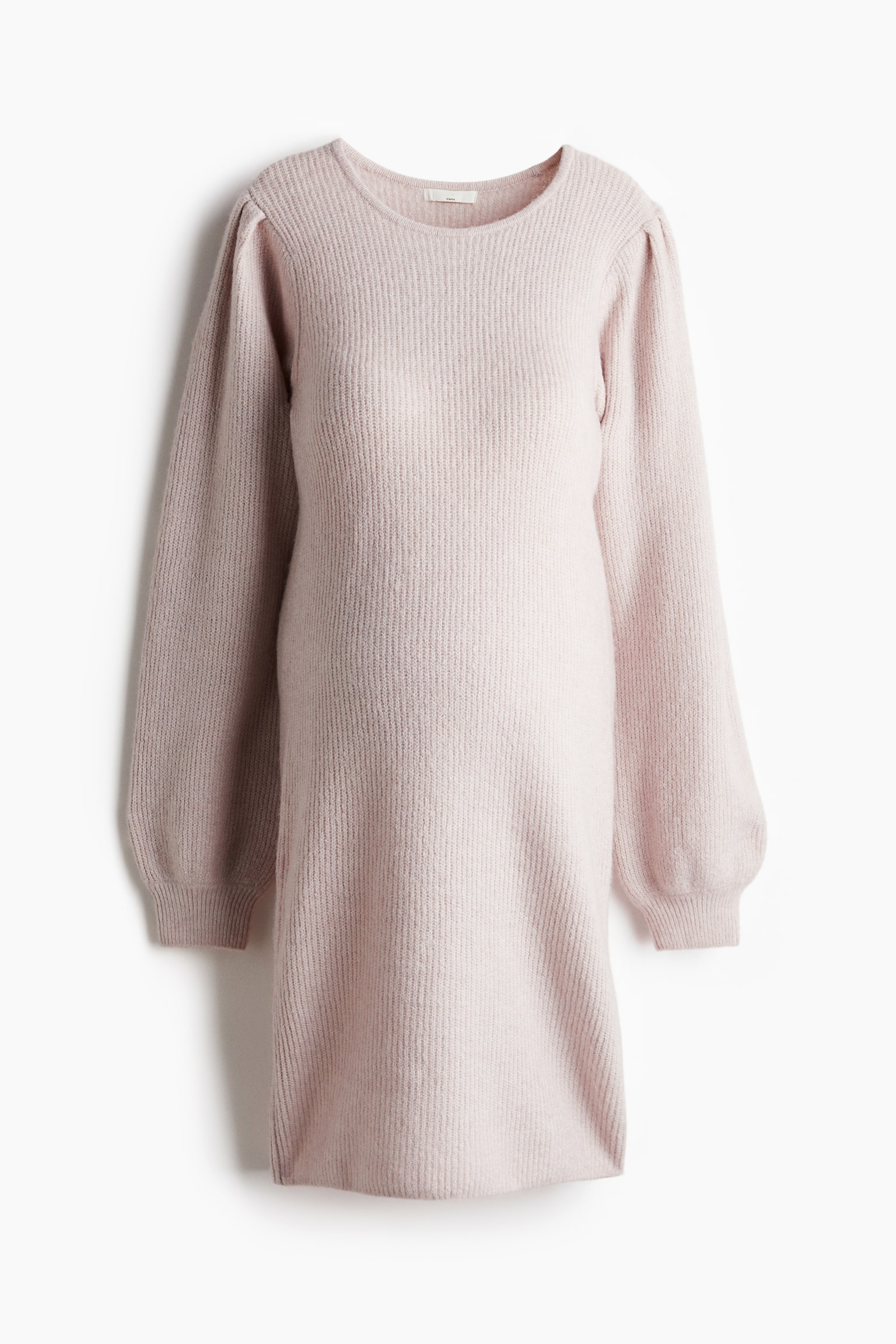 MAMA Balloon-sleeved rib-knit dress - Light pink/Light beige marl - 2