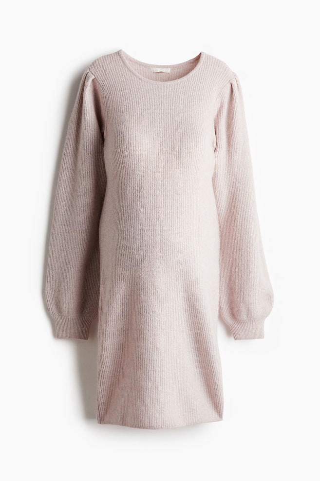 MAMA Balloon-Sleeved Rib-Knit Dress - Light pink/Light beige melange - 1