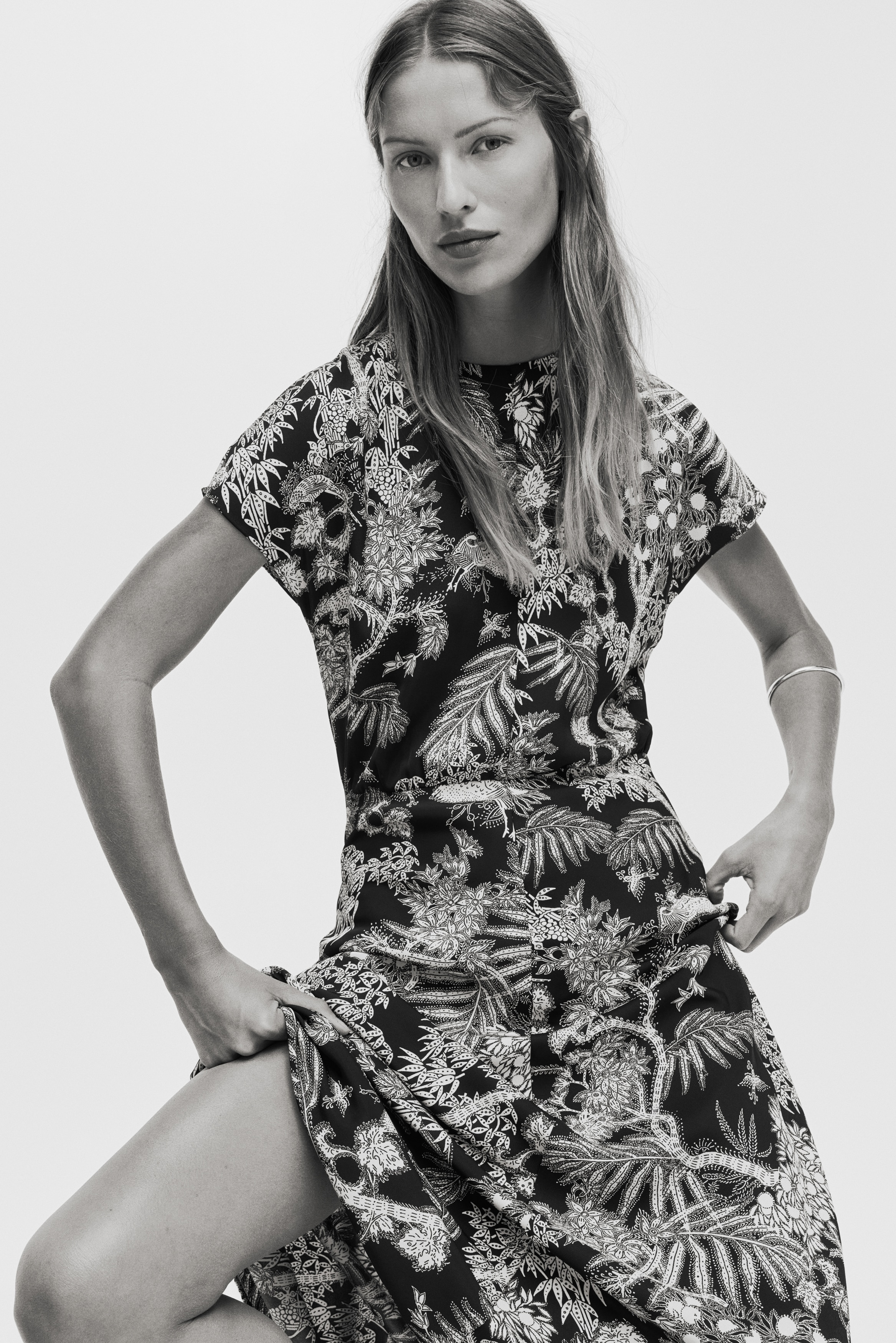 Cap-sleeved satin dress
