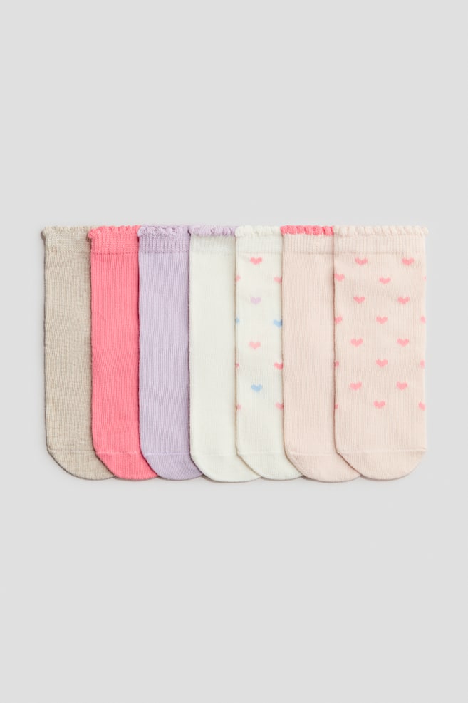 7-pack Socks - Light pink/hearts/Light blue/dinosaurs/Navy blue/teddy bears/Light blue/striped - 1