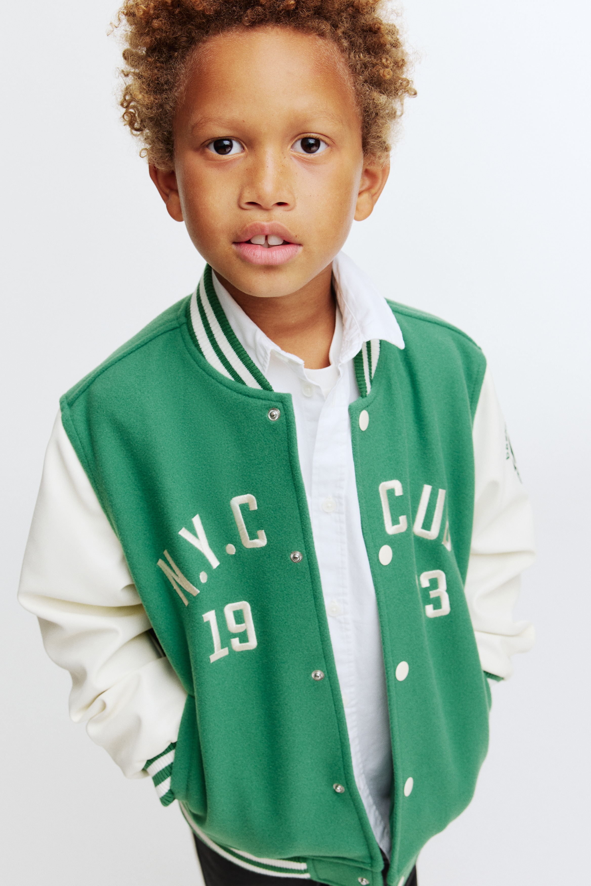 Motif-Detail Baseball Jacket - Green/N.Y.C Club - Kids | H&M US
