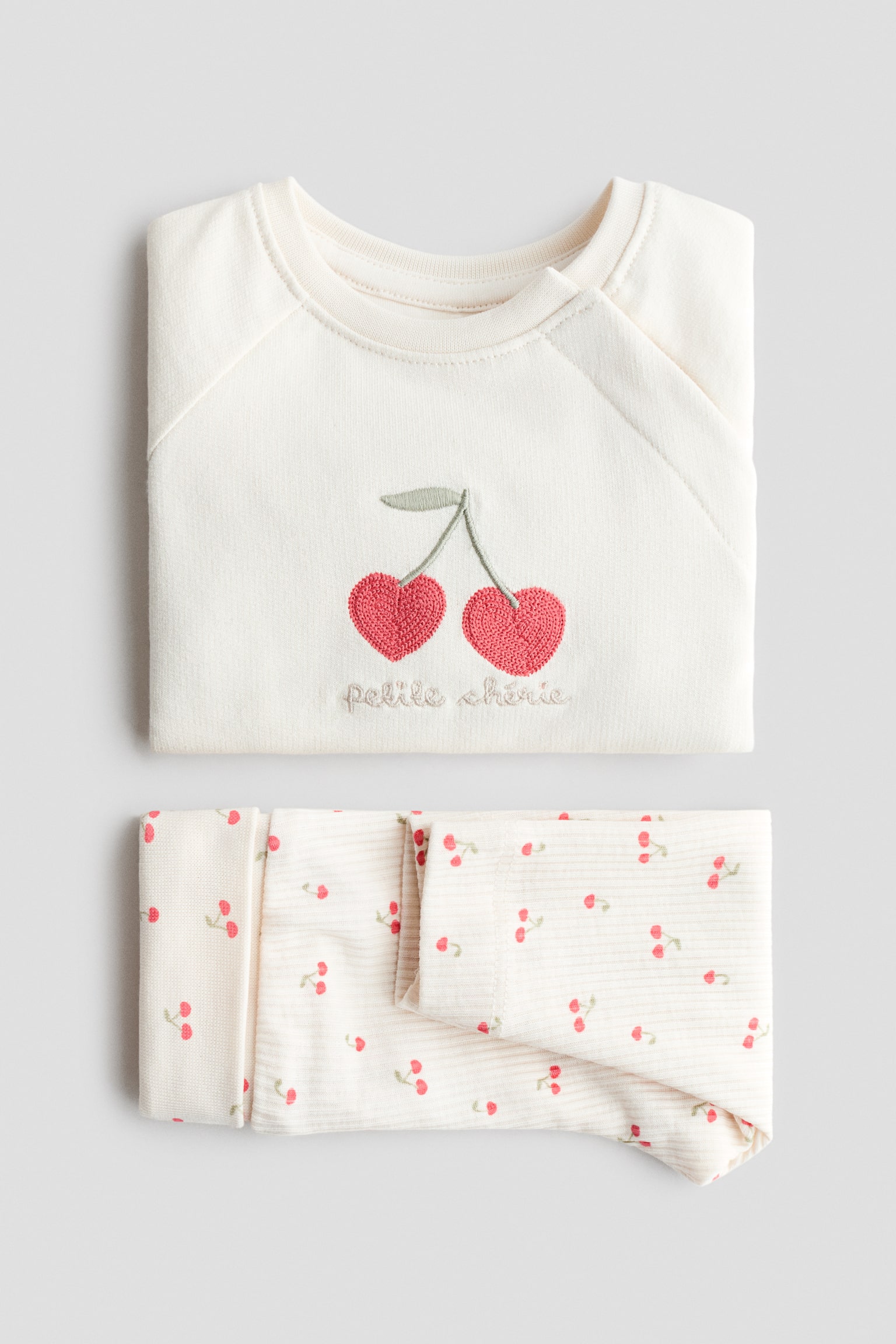 סט 2 חלקים מכותנה - לבן/Petite Chérie/לבן טבעי/פסים/ירוק בהיר/Tiny Dreamer - 2